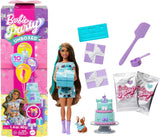 Barbie Party Doll Unboxed i akcesoria Birthday Pet Series 10 Zestaw gwiazdek na imprezę niespodziankę, w tym efekt zmiany koloru i dekoracje na ciasto JFG72