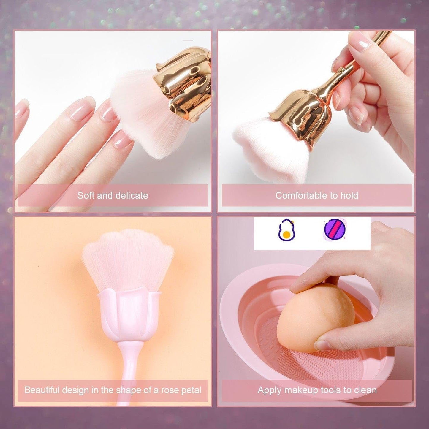 2 Blumen-Pojemniki na makijaż, 1 Waschschüssel, Nail-Art-Staubpinsel, Pojemniki na podkład do makijażu, Nail-Art-Make-Up-Pinsels-Zubehör