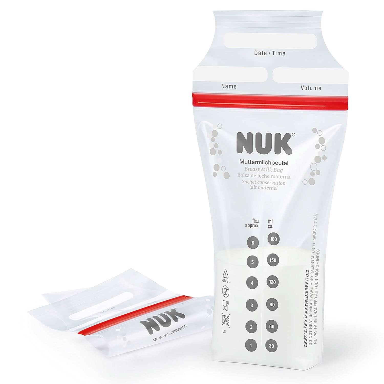 Worki na mleko matki NUK, oszczędzające miejsce i nadające się do natychmiastowego użycia, 180 ml, 25 szt., przezroczyste Dodatki Żywność i karmienie piersią Sklep Bebe Naty
