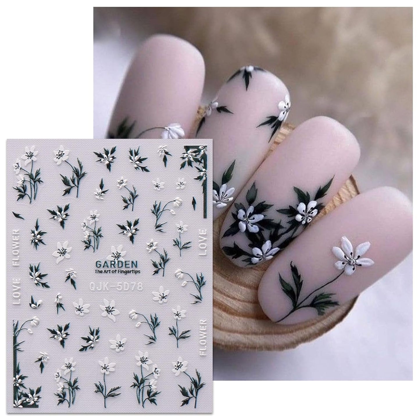 JMEOWIO 6 Blatt 3D Nagelsticker Frühlings Blume Nail Art Naklejka Selbstklebend Nagelaufkleber 5D Stereoskopisch Bunte Sommer Blumen Dekoration Nageldesign Zubehör