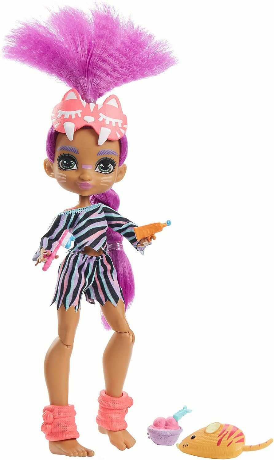 Cave Club GTH02-Roaralai Piżama Party Fun Doll, przegubowa lalka z fioletowymi włosami i akcesoriami, prezent dla dzieci w wieku 4 lat i więcej, wielokolorowy