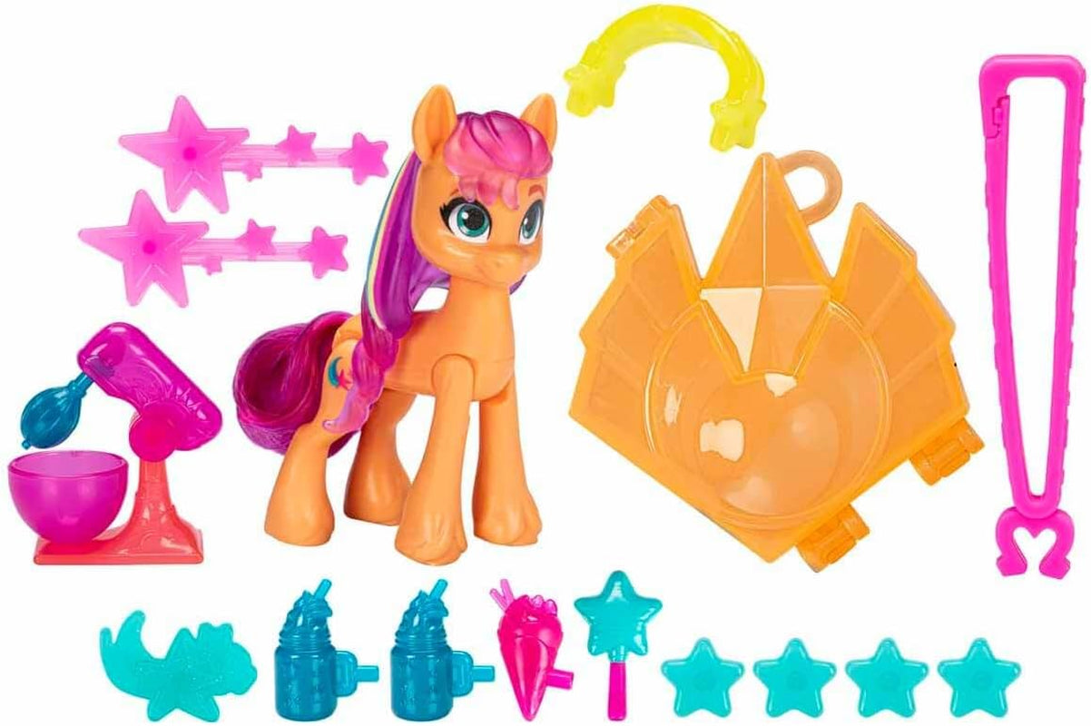 My Little Pony - Odkryj swojego błyszczącego kucyka: Beauty Mark Magic Sunny Starscout, Kucyk od kopyta do serca 7,5 cm, wiek 5+, F5250, wielokolorowy