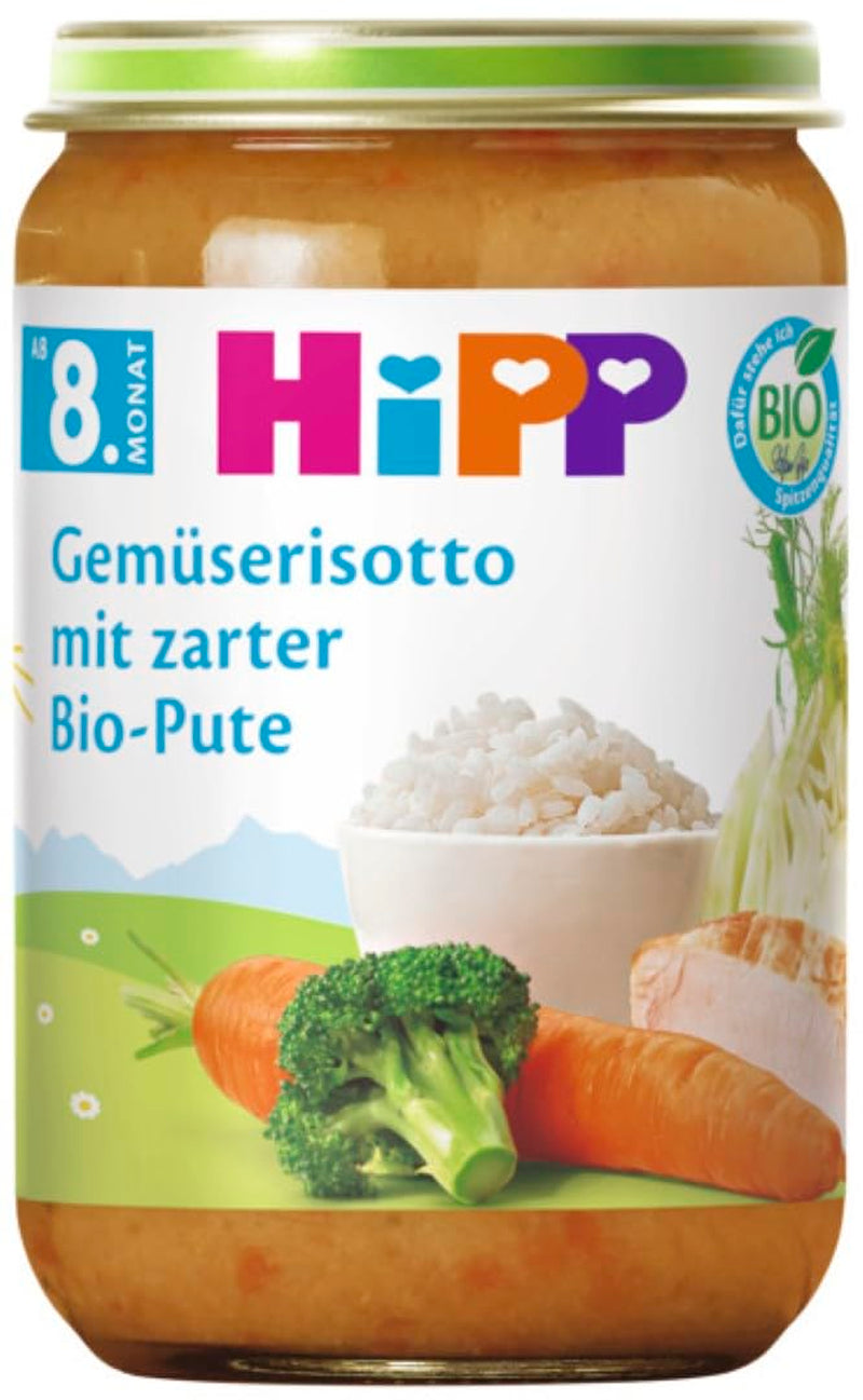Risotto warzywne HiPP z organicznym delikatnym indykiem (6 x 220g), mączka od 8 miesiąca, bez dodatku soli, z Omega-3, najwyższej jakości organicznej