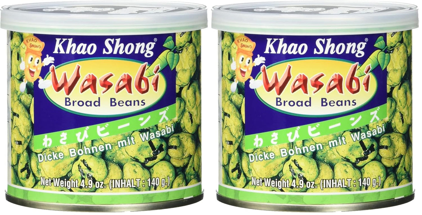 Khao Shong Smażony zielony groszek z wasabi, chrupiący groszek w pikantnej panierce, niskotłuszczowa alternatywa dla orzechów, średnio ostry, puszka 1 140 g | 140 g (1 opakowanie)