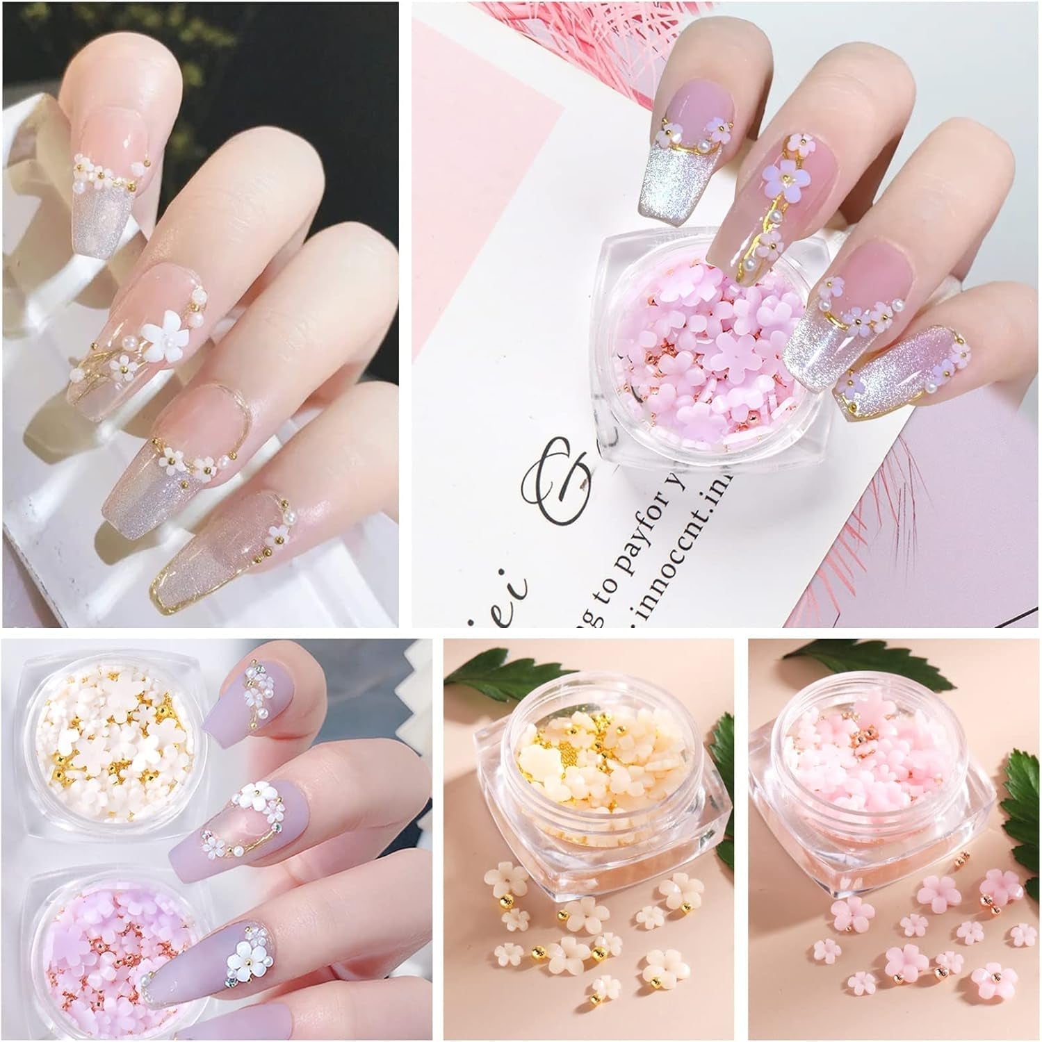 6 pudełek 3D Flower Nagelkunst Charms, akrylowy kwiat Nagel Strass Mit Gold i Silberperlen Ozdoben, Nagel Edelsteine, Nagel Zubehör Für Mädchen, Frauen, DIY Nageldesign, Basteldekoration…