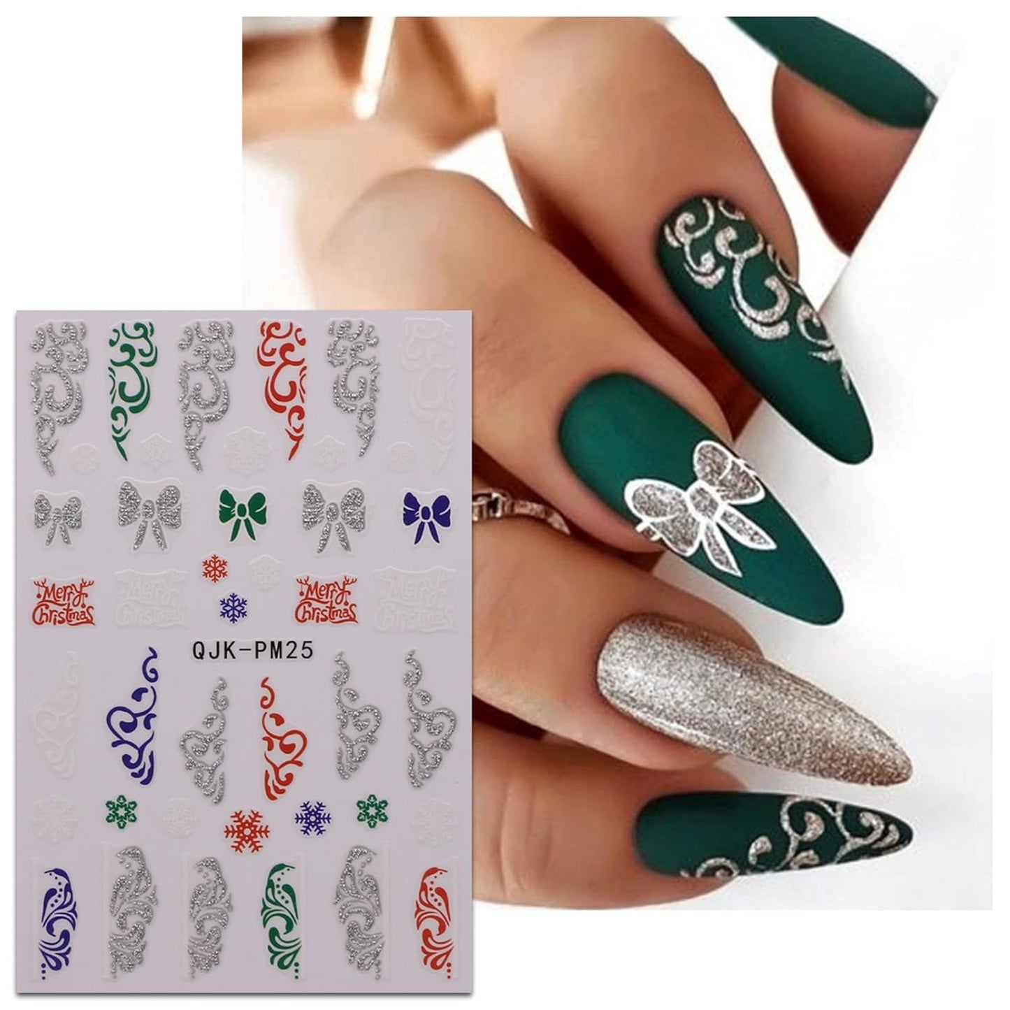 JMEOWIO Nagelsticker Glitzer Weihnachten 10 Blatt Nail Art Naklejka Selbstklebend Nagelaufkleber Schneeflocken Zimowa dekoracja Nageldesign Zubehör