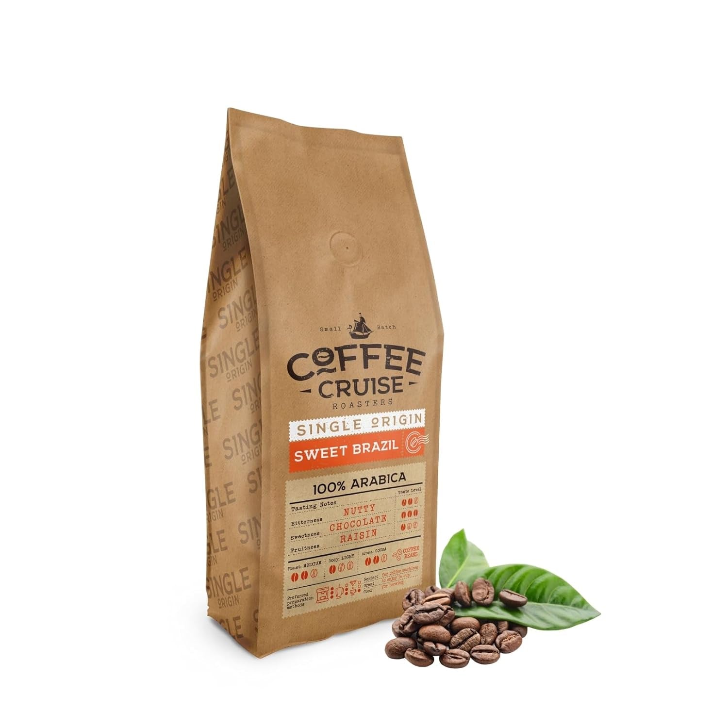 WYCIECZKA KAWOWA Słodka Brazylia Brasilianische Kaffeebohnen 1kg - Mittlere Röstung - Aroma Kakao und Schokolade - Für All Kaffeemaschinen - 100% Arabski