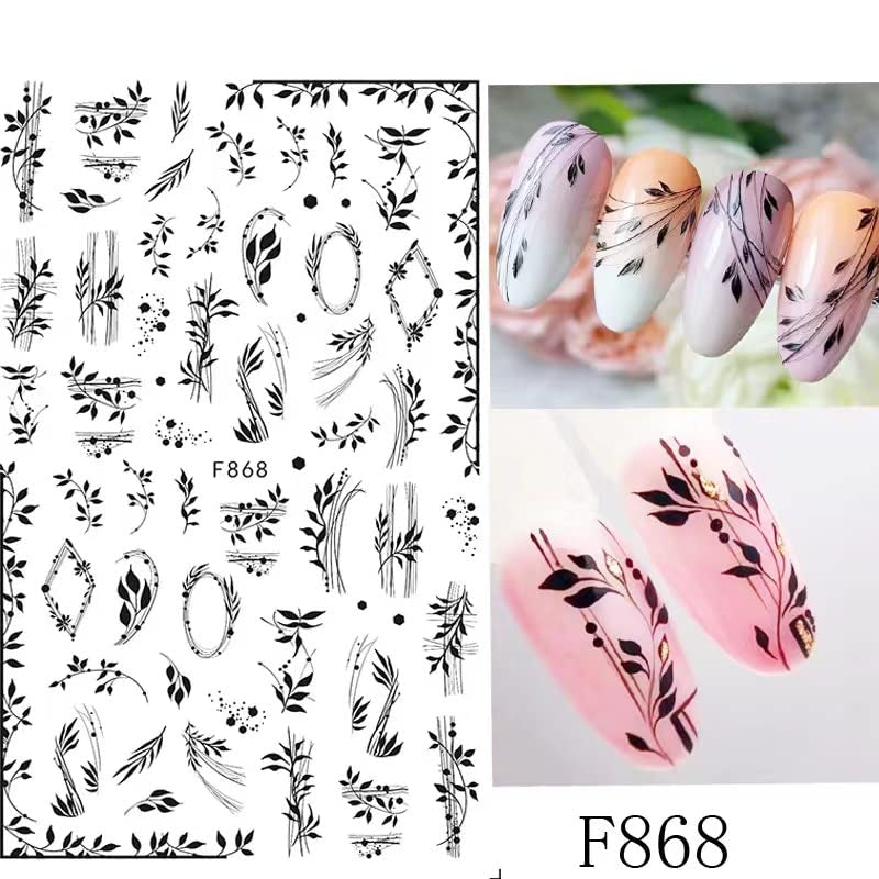 JMEOWIO Nagelsticker Blumen 10 Blatt Nagelaufkleber Selbstklebend Czarny biały kwiat Nail Art Naklejka Dekoracja Nageldesign Zubehör