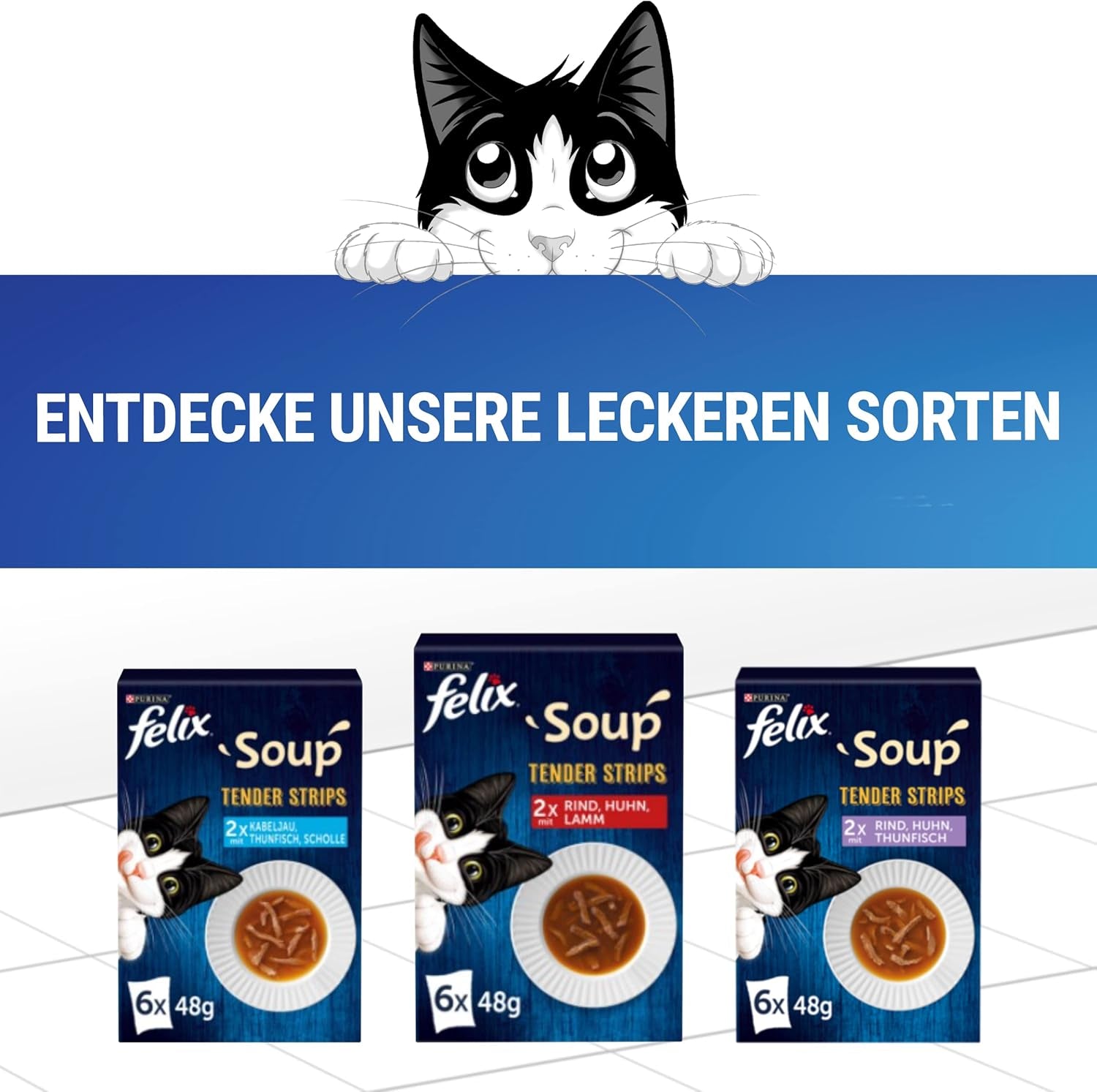 Felix Zupa w Paskach, Zupa Dla Kota, Mieszana, Opakowanie 8 sztuk (8 x 6 saszetek po 48 g każda)