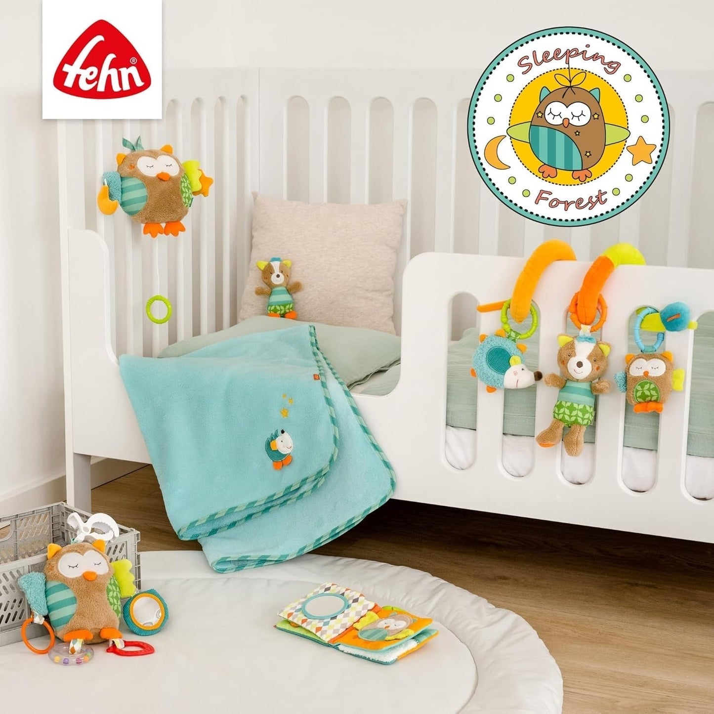Fehn Activity Spiral Sleeping Forest - zabawka do wózka dotykowego - zabawka dla dziecka do łóżeczka, kojca, wózka i fotelika - zabawka aktywizująca motorycznie dla niemowląt i małych dzieci od 0+ miesiąca Baby Toys Naty Shop