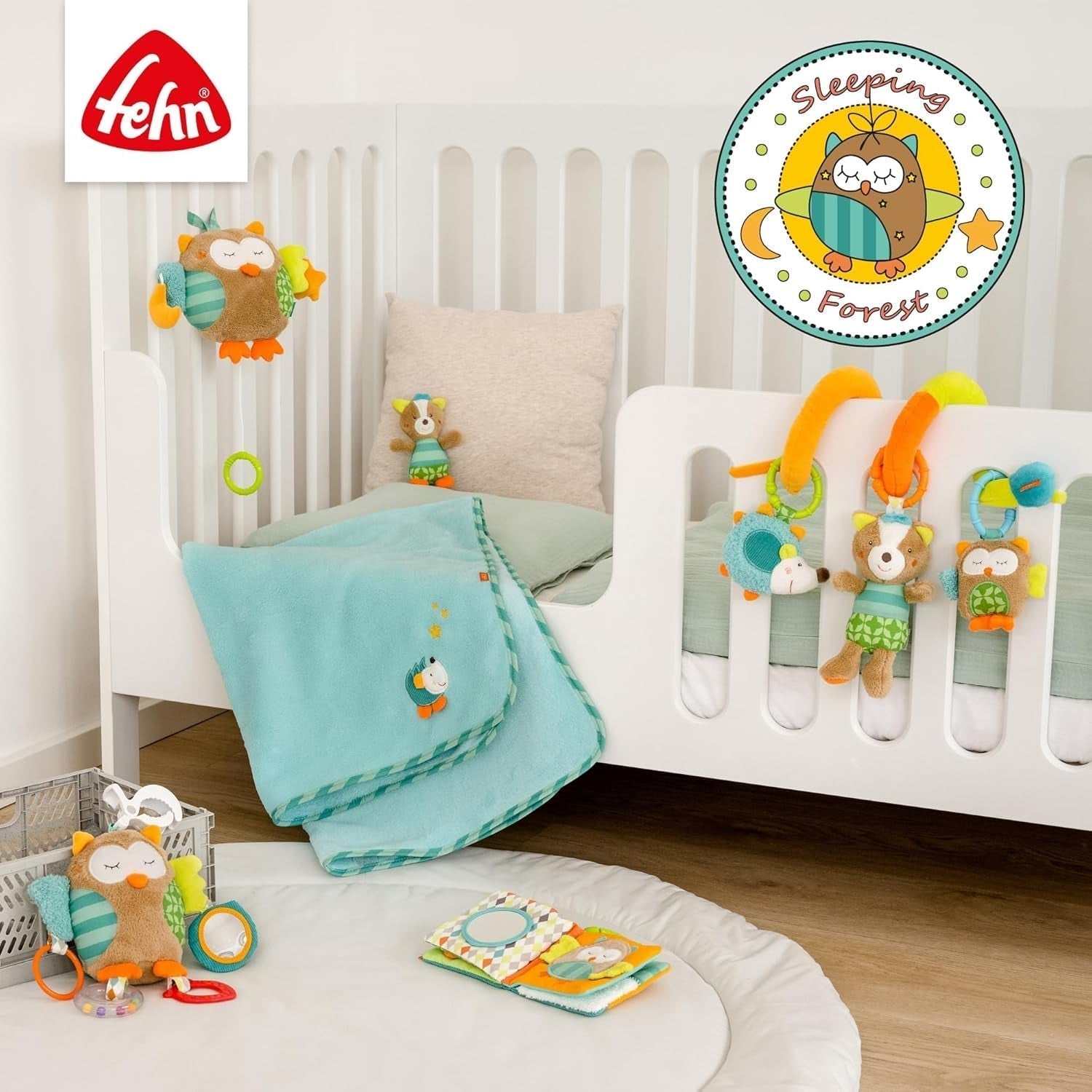 Fehn Activity Spiral Sleeping Forest - zabawka do wózka dotykowego - zabawka dla dziecka do łóżeczka, kojca, wózka i fotelika - zabawka aktywizująca motorycznie dla niemowląt i małych dzieci od 0+ miesiąca Baby Toys Naty Shop