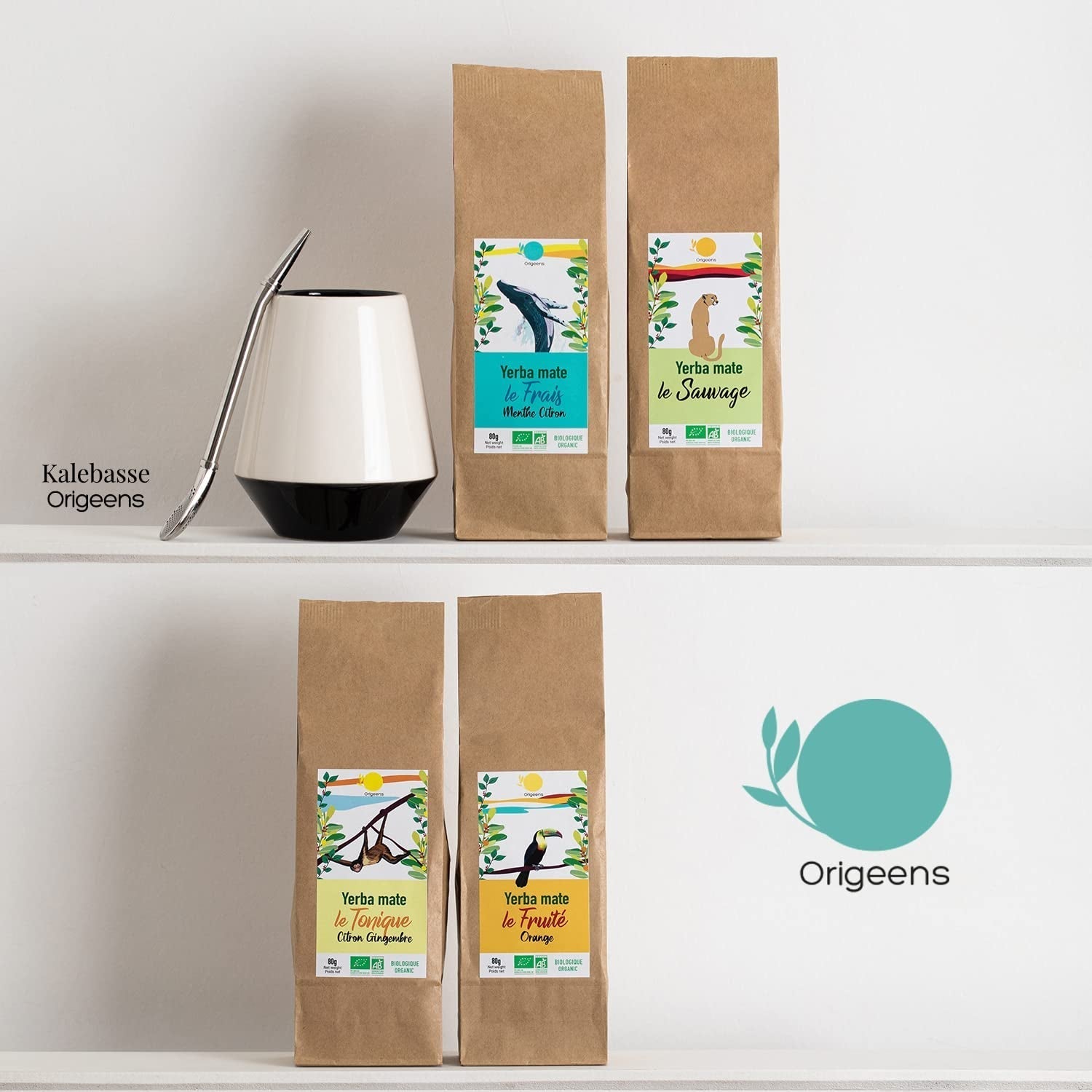 ORIGEENS BIO MATE TEA ZESTAW PREZENTOWY X4 I Yerba Mate Bio 4X80G I Yerba Mate Zestaw herbaciany, pomysł na prezent