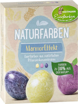 Zestaw naturalnych barwników Heitmann Egg Dye, 3 proszki barwnika do jaj (żółty, fioletowy, szaro-niebieski), arkusz naklejek z papieru z trawy