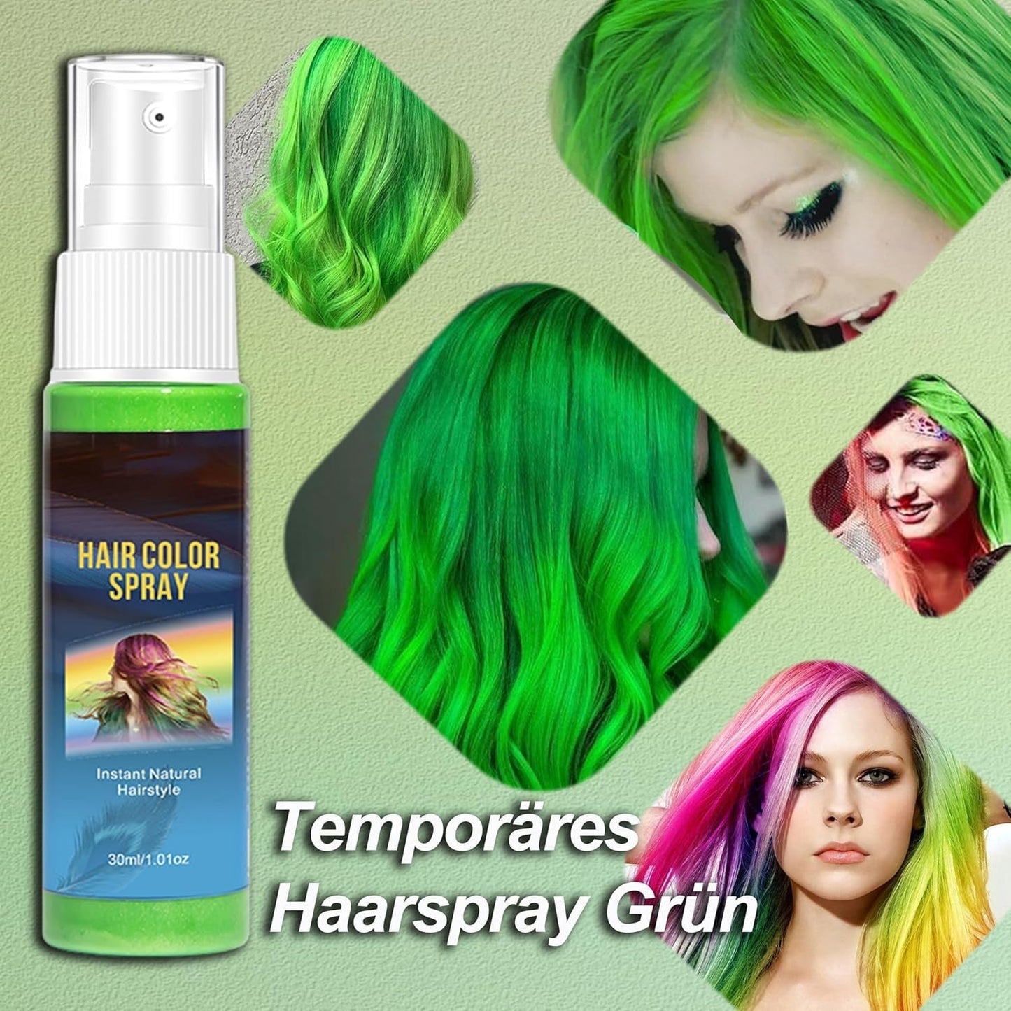 Lakier do włosów kolorowy - 30 ml Tymczasowy zielony spray koloryzujący do włosów, naturalna farba do włosów Tymczasowy spray koloryzujący do włosów, zmywalna farba do włosów na imprezę Cosplay Halloween (zielony) Naty Shop Farba do włosów