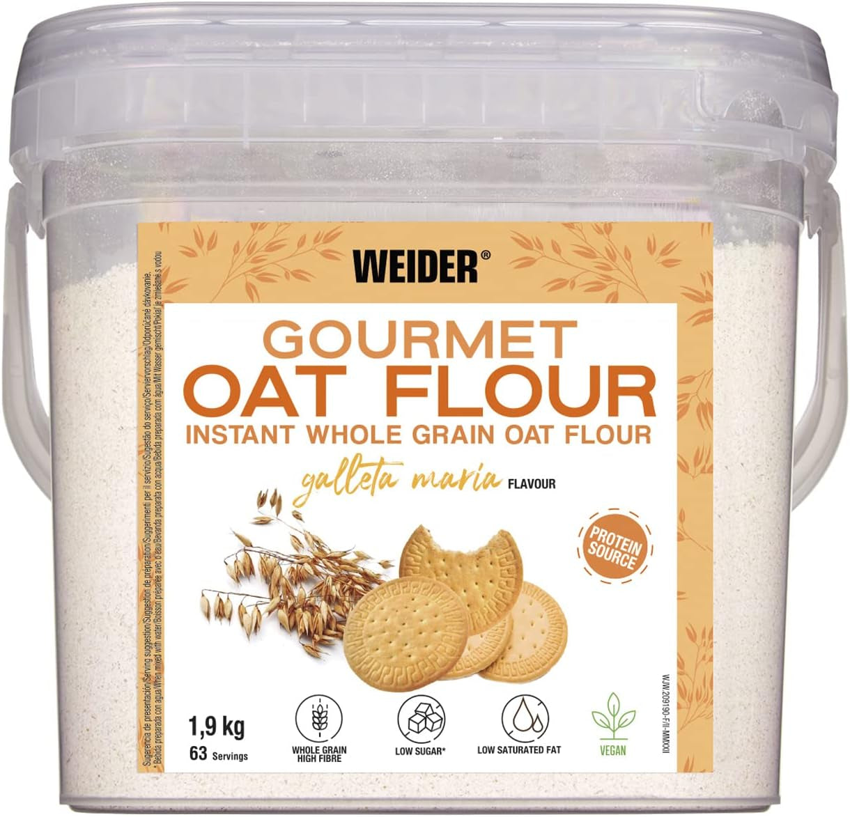 Weider Gourmet Płatki owsiane (1,9 kg) o smaku brownie. Pełnoziarniste płatki owsiane. Źródło białka o niskiej zawartości cukru.