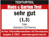 Ekspres do kawy CASO Selection C 10 Thermo Design – obudowa ze stali nierdzewnej, karafka izotermiczna 1,2 l (10 filiżanek), sterowanie dotykowe i timer, funkcja Aroma PLUS, filtr stały, filtr zapobiegający kapaniu