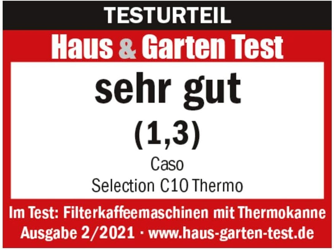 Ekspres do kawy CASO Selection C 10 Thermo Design – obudowa ze stali nierdzewnej, karafka izotermiczna 1,2 l (10 filiżanek), sterowanie dotykowe i timer, funkcja Aroma PLUS, filtr stały, filtr zapobiegający kapaniu