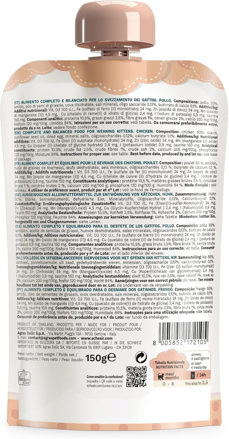 Mokra karma dla małych kotów z kremem z kurczaka i kurczaka - Mokra karma dla małych kotów - Mokra karma dla kotów z kremem z kurczaka, bez zbóż, bogata w białko, witaminy i minerały (20 saszetek x 150 g)