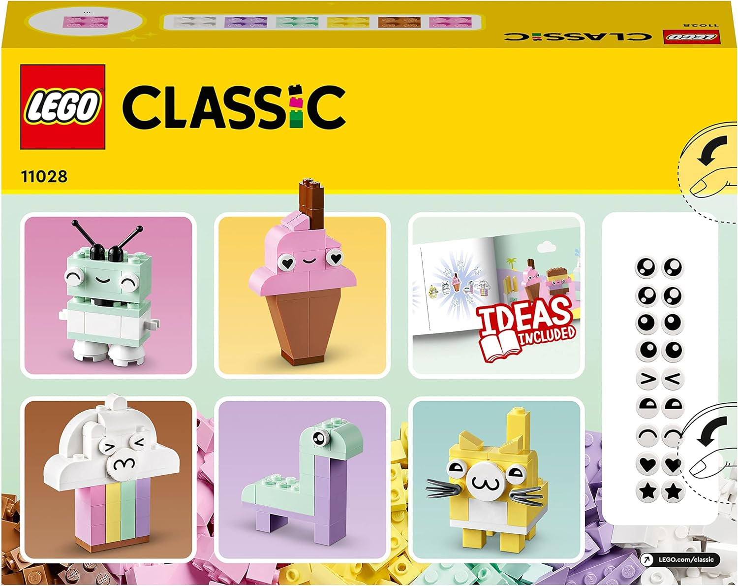 LEGO 11028 Klasyczny pastelowy zestaw do kreatywnego budowania Brick Box, zabawka konstrukcyjna dla dziewcząt i chłopców w wieku od 5 lat z modelami; lody, dinozaur, kot i więcej Zestawy do budowania w sklepie LEGO