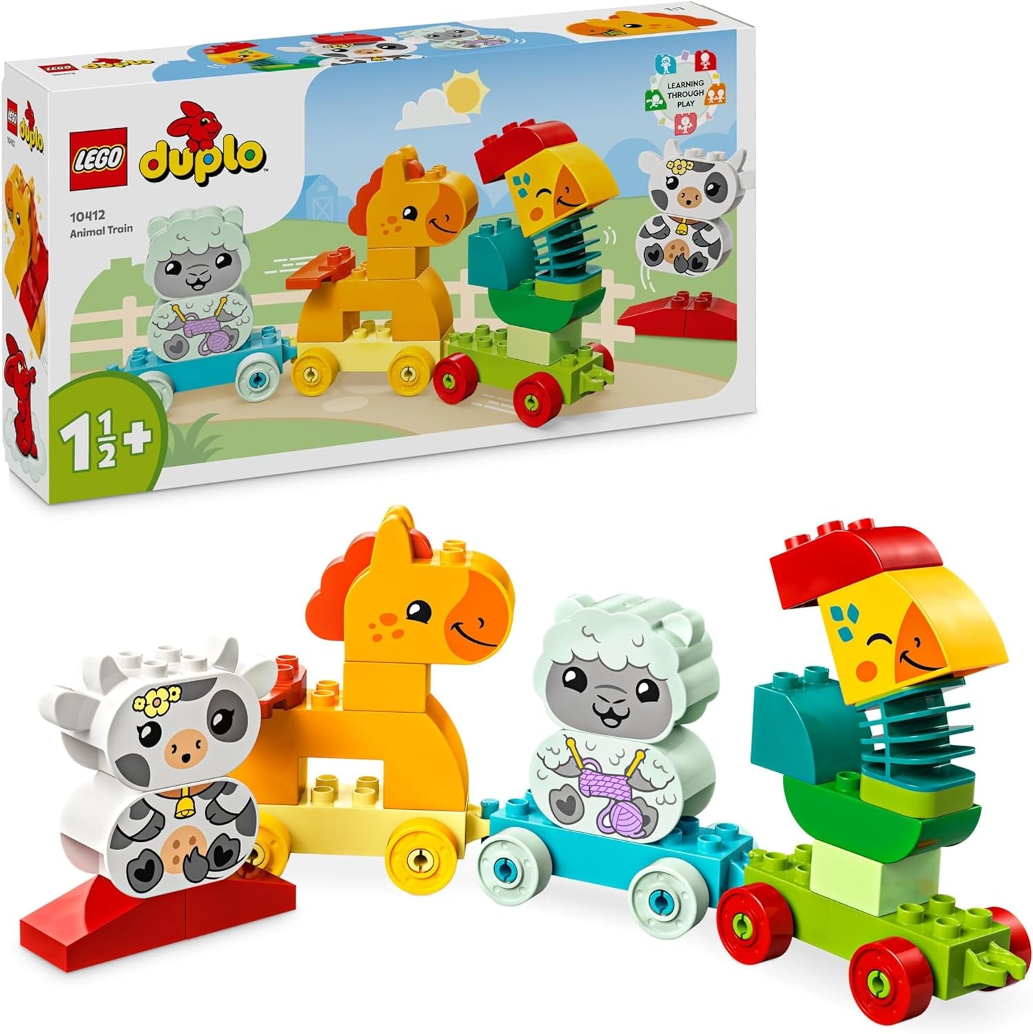 LEGO DUPLO Pociąg ze zwierzętami, zabawkowy pociąg na kołach, kreatywne budowanie i przebudowywanie figurek zwierząt, zabawka edukacyjna dla małych dzieci, prezent urodzinowy dla miłośników zwierząt dziewczęta i chłopcy w wieku 1,5 roku 10412 Zestawy do budowania Besuche den LEGO-Store Single