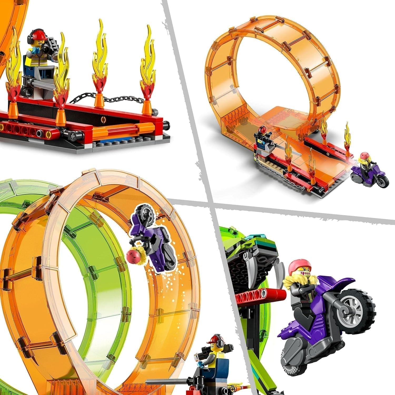 LEGO 60339 City Stuntz Zestaw kaskaderski z podwójną pętlą, zawiera. rampa, monster truck, 2 motocykle i 7 minifigurek, zabawka dla dzieci powyżej 7 lat Zestawy do budowania Besuche den LEGO-Store