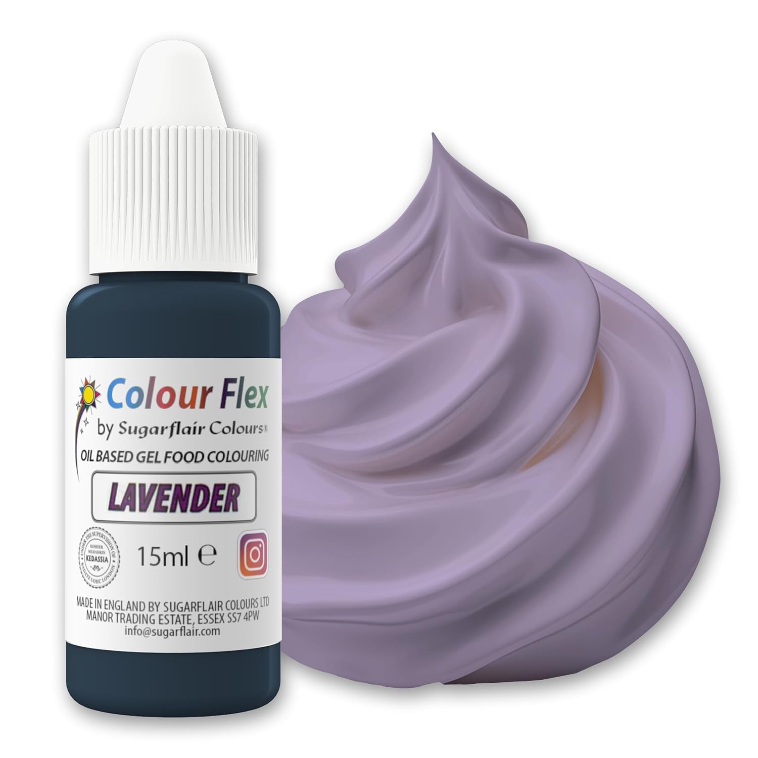Sugarflair Colourflex Oil Based Barwnik spożywczy Lawendowy, wysoce skoncentrowany płynny barwnik spożywczy do kremów maślanych, czekolady, ciast, fondantów, lukrów i nie tylko - 15ml