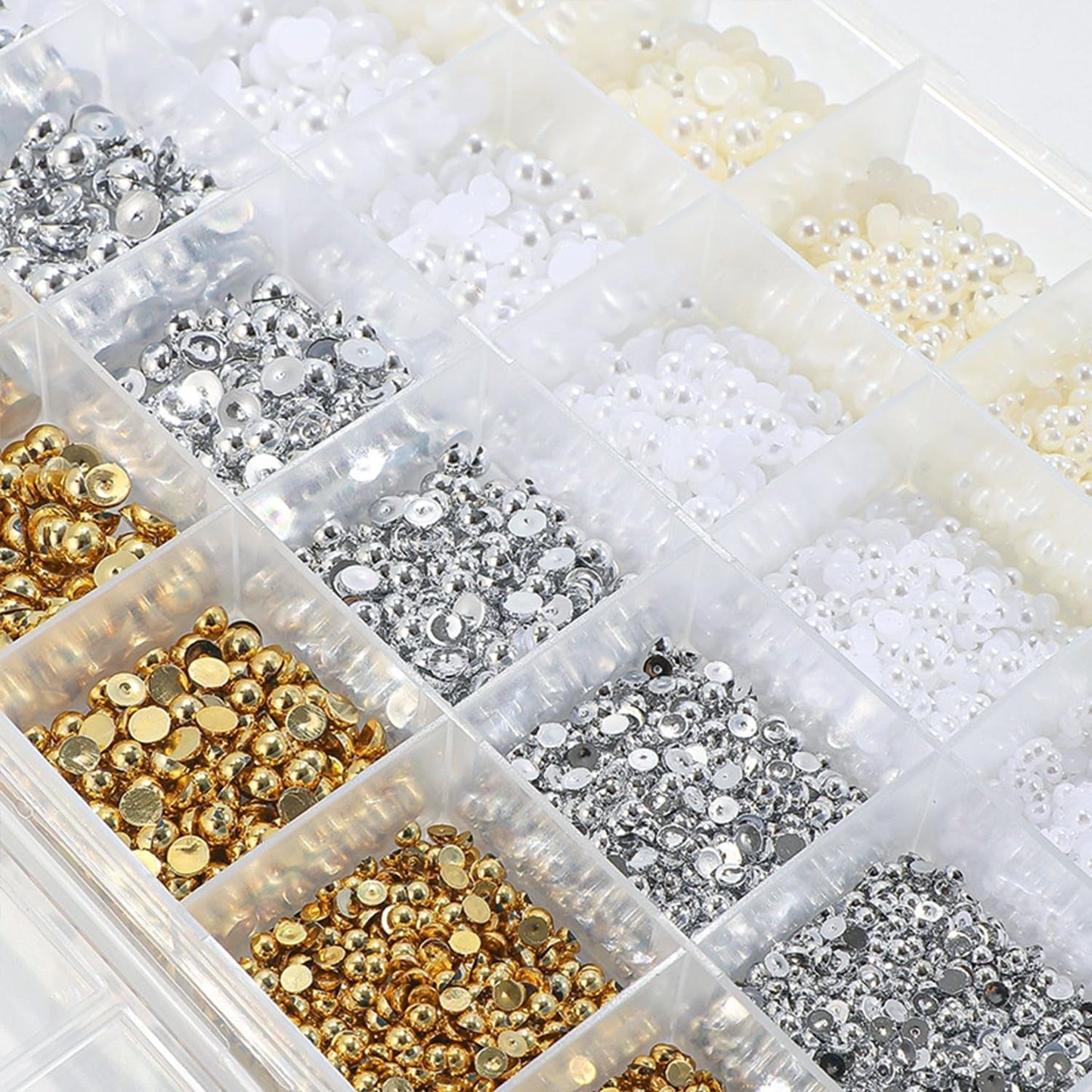 GZMAYUEN 920 szt. Złoto srebro Flatback Perlen Für Nägel, Halbrunde Weiße Beige Nail Perlen, Kleine Halbrunde Flatback Perlen Für DIY Nail Art Decor