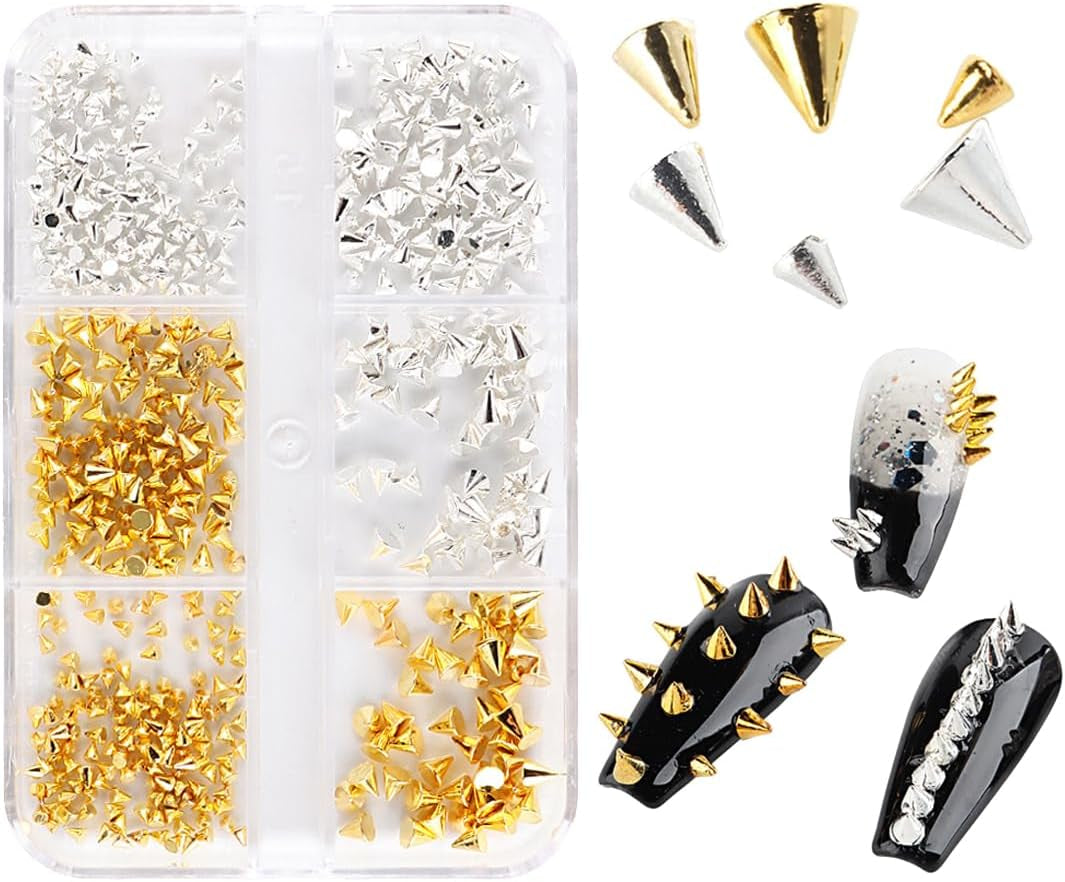 Mini Metall Nieten Punk Charms do paznokci Złoto Silber Strasssteine ​​​​Nägel Charm Kolce Kegla Nagelschmuck Glitzersteine ​​​​Szpilki do zdobienia paznokci Nagel Steine ​​Legierung Nagelanhänger Cyrkonie Nageldesign Zubehör
