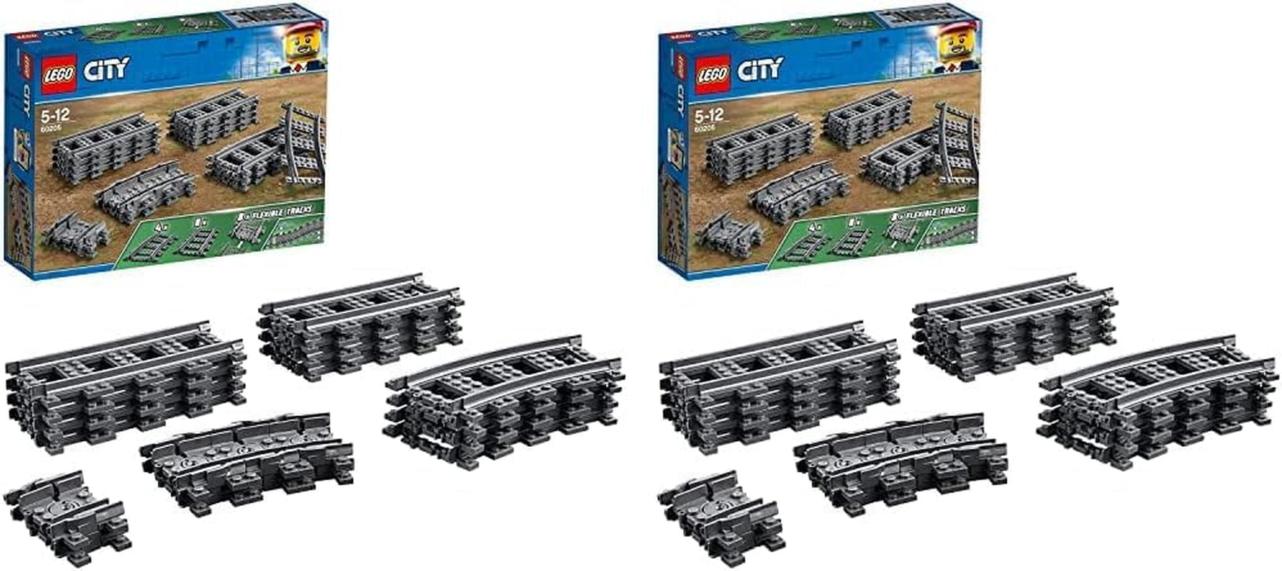 LEGO 60205 City Tracks 20-częściowy zestaw rozszerzający dla dzieci Zestaw zabawek dla chłopców i dziewcząt Zestawy do budowania w sklepie LEGO 26X72X19 cm (2 sztuki w zestawie) Pojedynczy