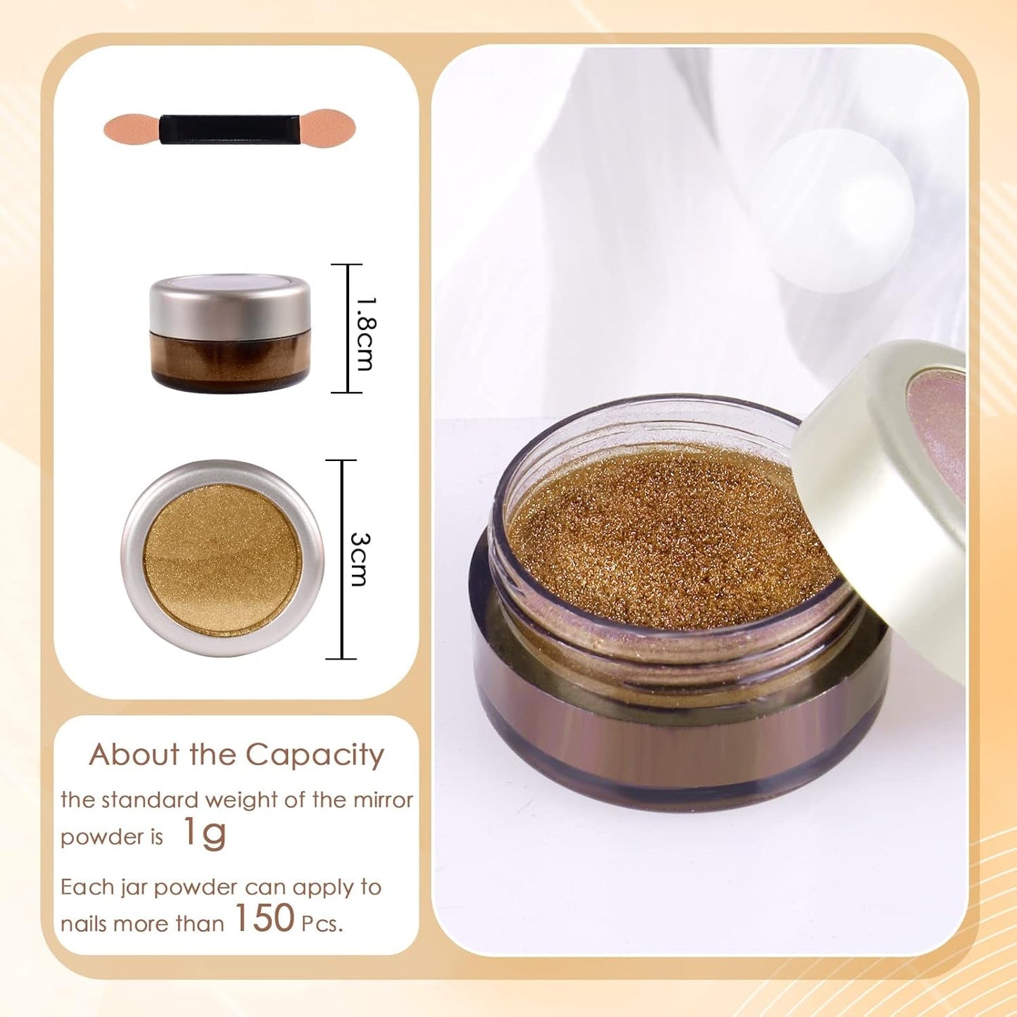 Chrome Nagel Pulver Spiegel Effekt Metallic Staub Holographische Glitter Glasierte Maniküre Dekoration Reflektierendes Pigment Für DIY Gel Polish Nail Art, Harz Handwerk, Geschenke Für Gold