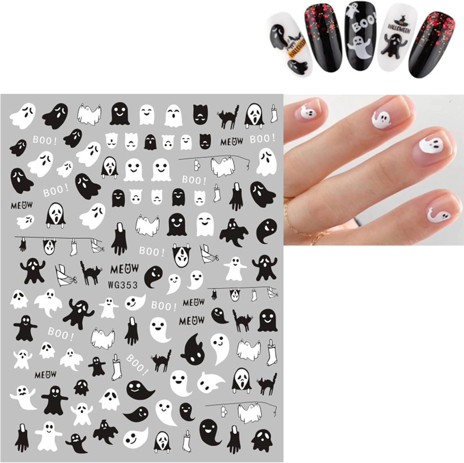 JMEOWIO Nagelsticker Halloween 8 Blatt Nail Art Naklejka Selbstklebend Nagelaufkleber Totenkopf Horror Geist Hexe Spinnennetz Fledermaus Kürbis Spukdekoration Nageldesign Zubehör