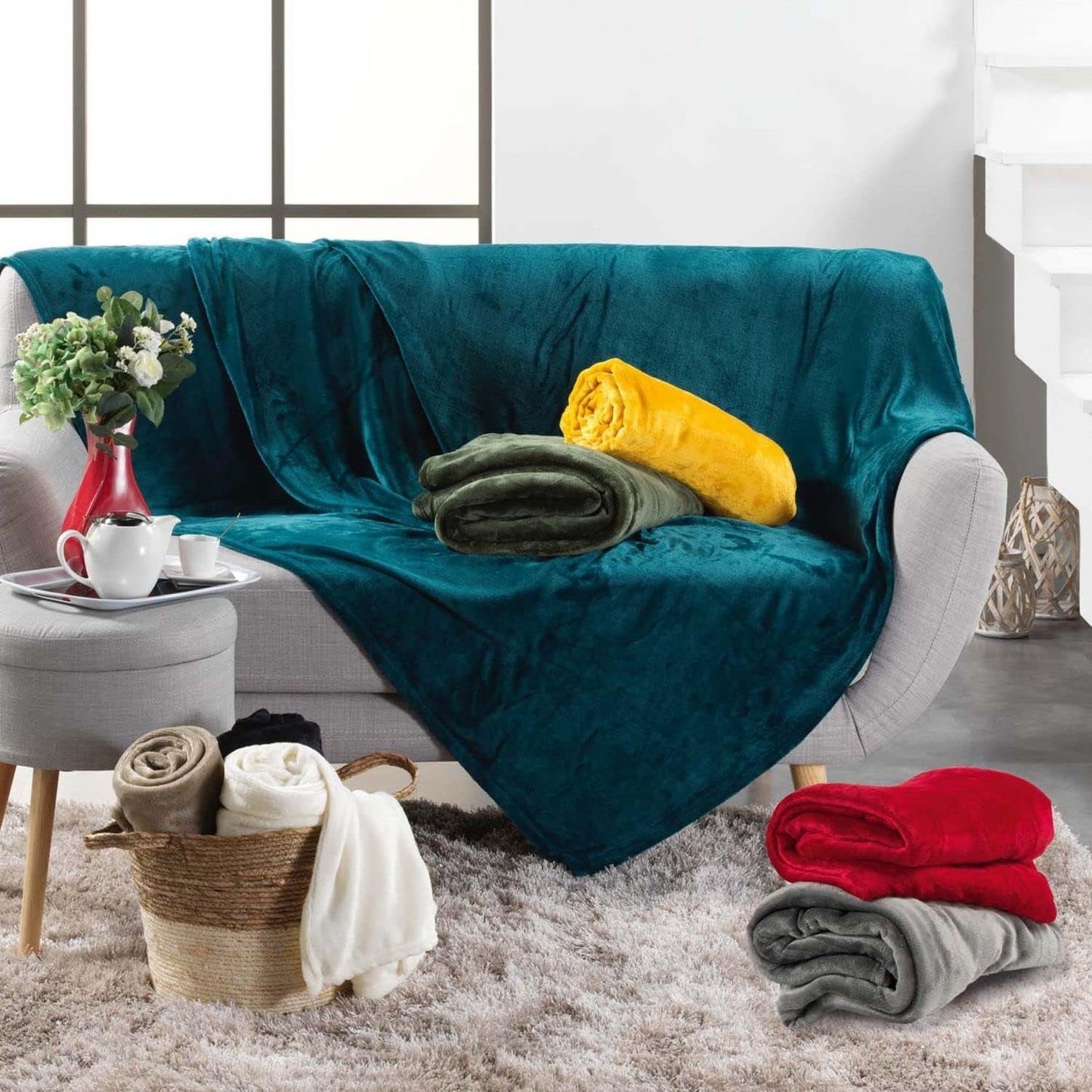 Douceur D'Intérieur, koc flanelowy, 125 X 150 cm, szałwia, flanela Kołdry i kołdry Naty Shop