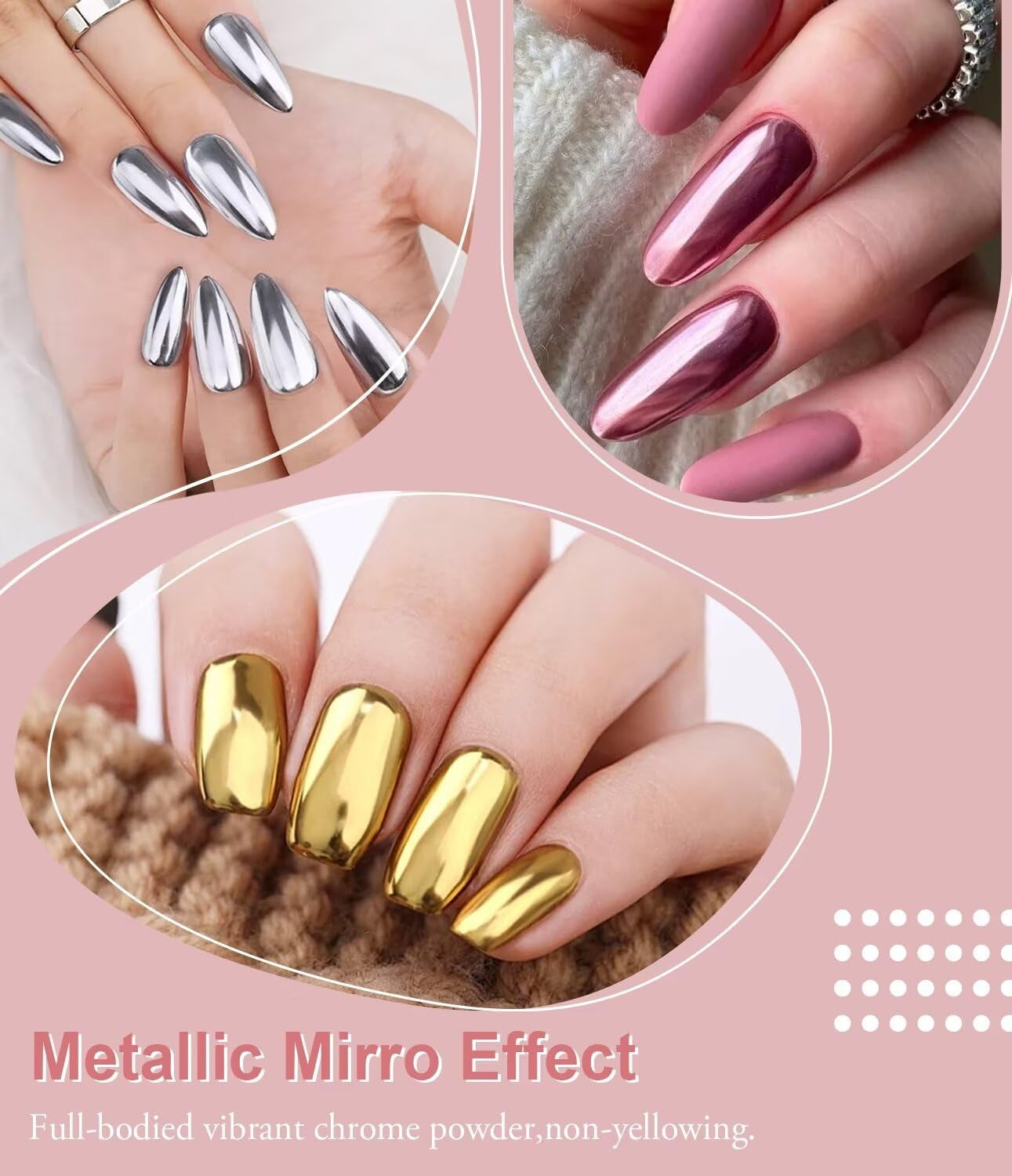 BISHENGYF Proszek do paznokci w kolorze różowego złotaNeue Upgrade Grosse Kapazitä Chrom PulverSuper-Spiegeleffekt Metall Mirror Chrome Powder – Neonowy szklisty efekt perłowy Brokat Nagelkunst Pulver Für DIY Salon