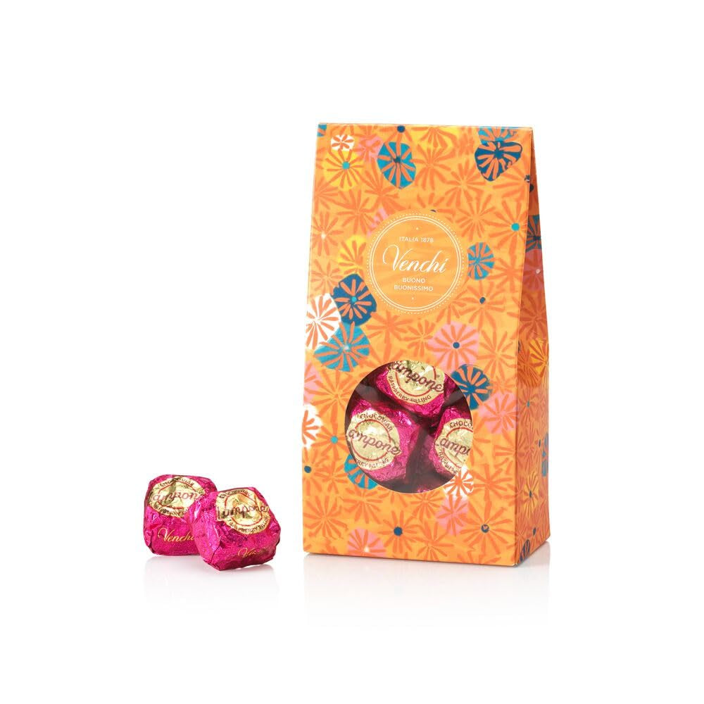 Venchi - Pudełko prezentowe z pralinkami Murrine Chocolate Raspberry, ciemna czekolada, 288g, bezglutenowe, bez sztucznych barwników, bez konserwantów - idealny pomysł na prezent