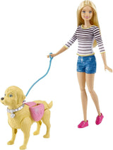 Lalka Barbie spacerująca z nocnikiem, lalka blondynka z spacerującym psem, łyżka do odchodów, akcesoria, w tym lalka pies, prezent dla dzieci, zabawka od 3 lat i więcej, DWJ68