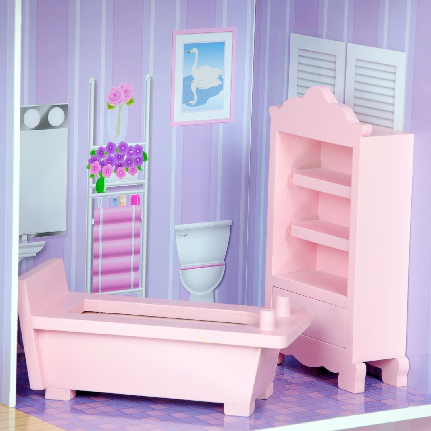 Olivia's Small World Giant Dollhouse, Large Wooden Dollhouse with Furniture and Accessories, 3-Story Dollhouse for Kids, Dollhouse for 12" Dolls, 3 Years + Naty Shop Dollhouses