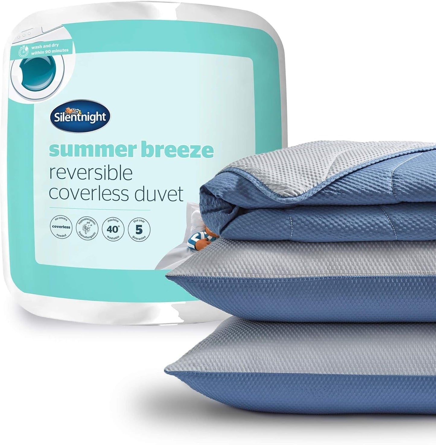 Pościel Silentnight Summer Breeze na łóżko pojedyncze, 2,5 Tog, lekka letnia kołdra, idealna na ciepłe noce i gorące sypialnie, hipoalergiczna i można ją prać w pralce, łóżko pojedyncze, kołdry i kołdry 200 x 135 cm Naty Shop No Cover Szaro-niebieskie łóżko podwójne