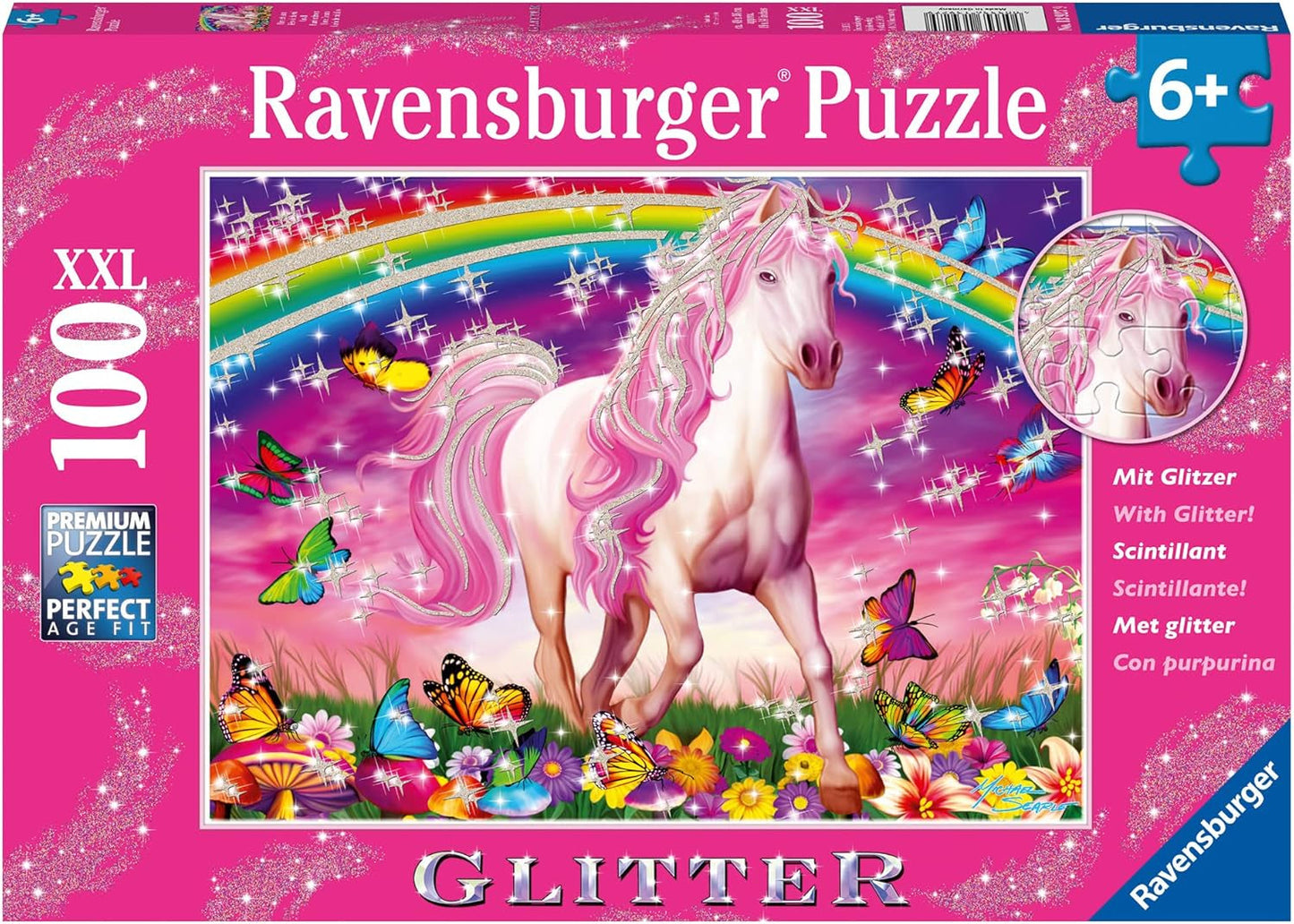 Puzzle dla dzieci Ravensburger - 13927 Horse Dream - Puzzle z końmi dla dzieci od 6 lat i starszych, 100 elementów w formacie XXL, Z brokatem Puzzle Naty Shop Single