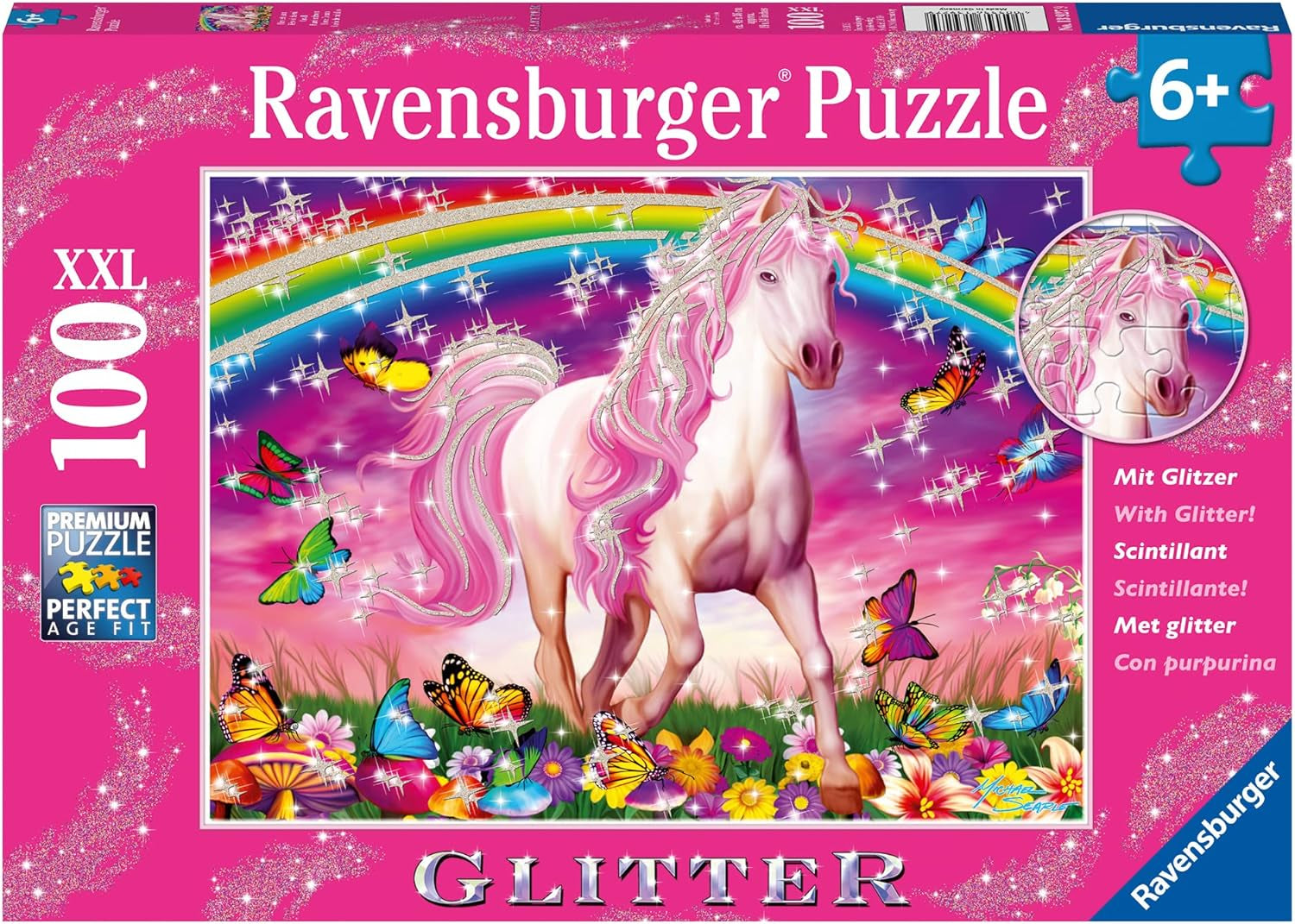 Puzzle dla dzieci Ravensburger - 13927 Horse Dream - Puzzle z końmi dla dzieci od 6 lat i starszych, 100 elementów w formacie XXL, Z brokatem Puzzle Naty Shop Single