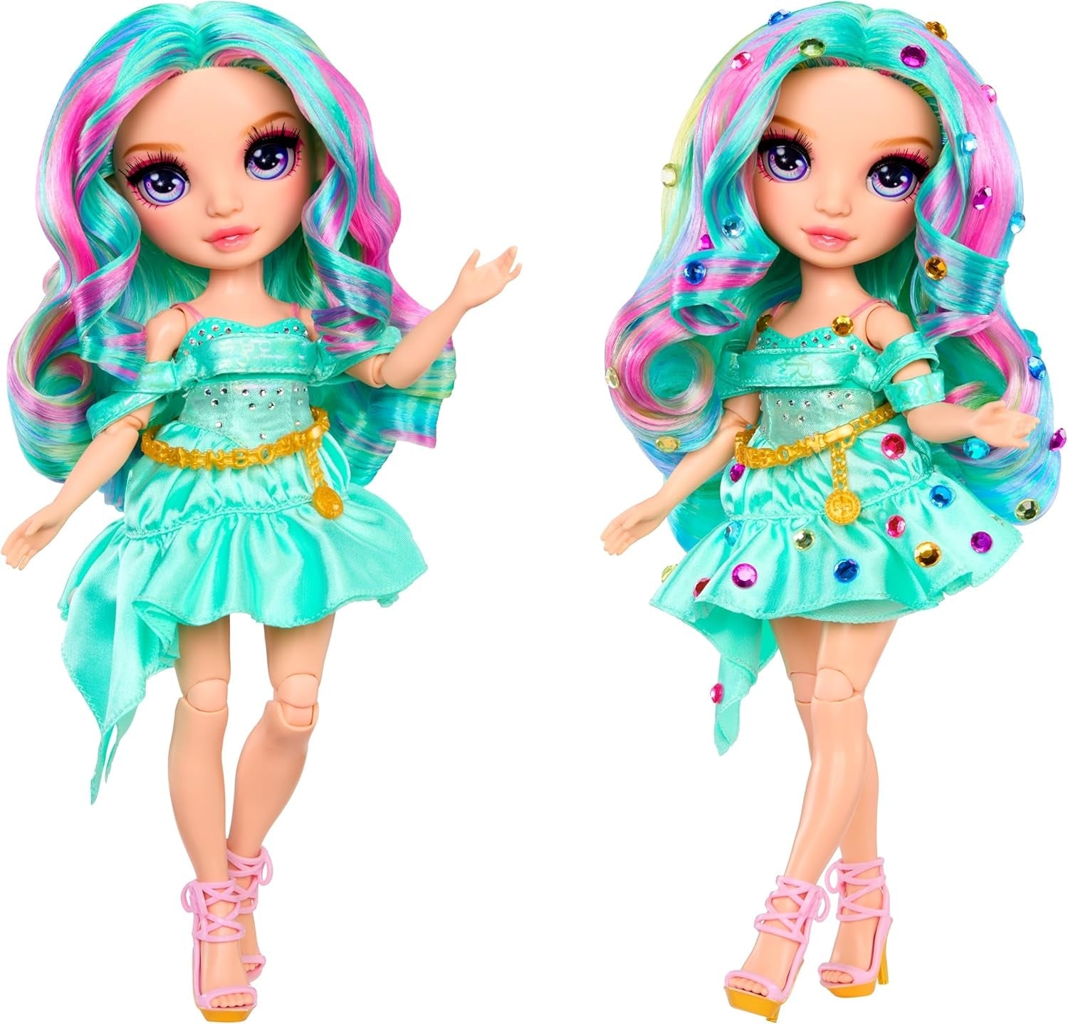 Olśniewająca lalka modowa Rainbow High Be – Celine Turquoise – niebiesko-zielona, ​​28 cm, z narzędziem do dekorowania, błyszczącymi klejnotami i akcesoriami do stylizacji