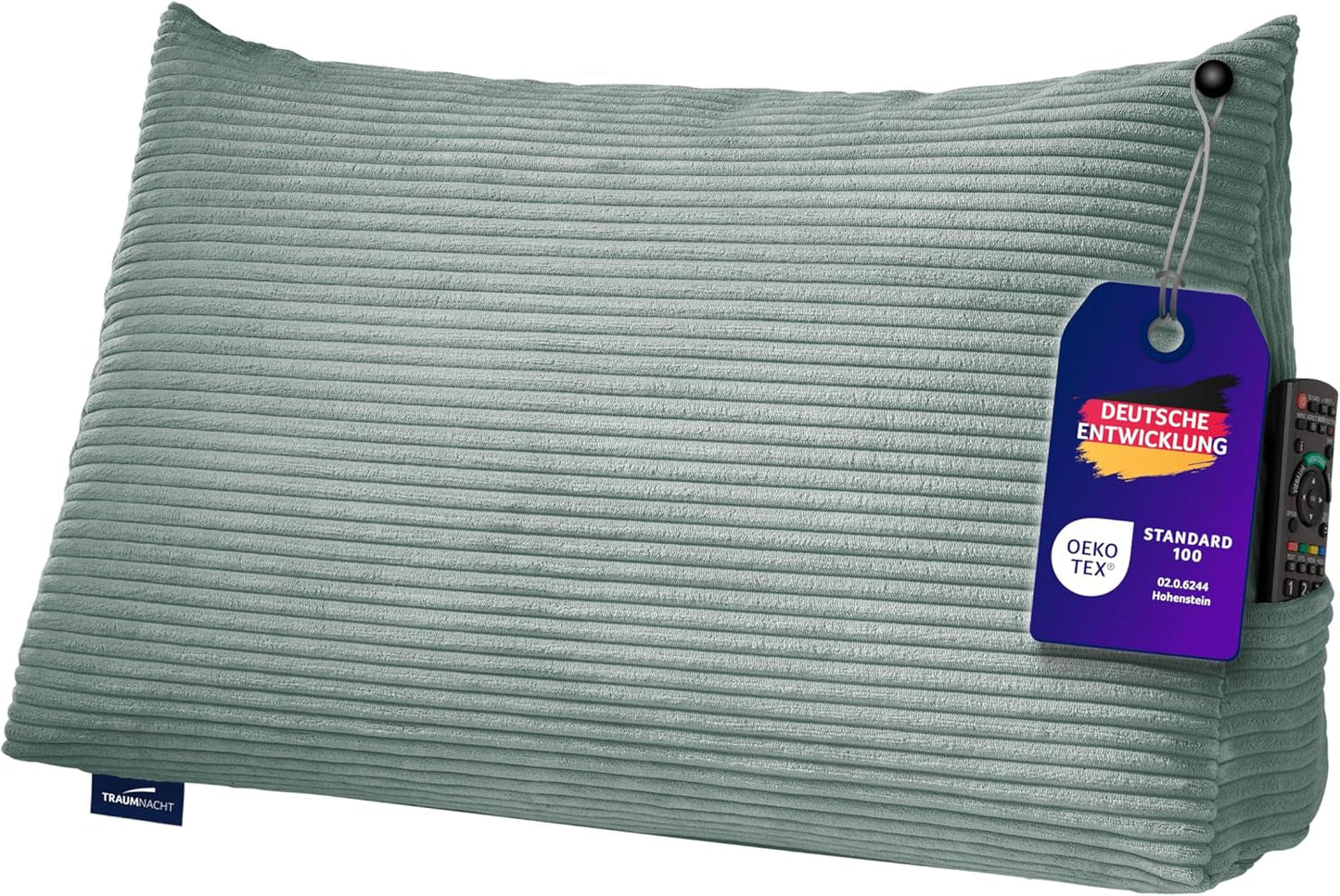 Poduszka do czytania Traumnacht Cosy Back Cushion, 70 x 40 cm ciemnoszara, zdejmowany i nadający się do prania pokrowiec wykonany w 100% z poliestru, praktyczna kieszeń boczna, certyfikat Oeko-Tex, wyprodukowana zgodnie z niemieckimi standardami jakości