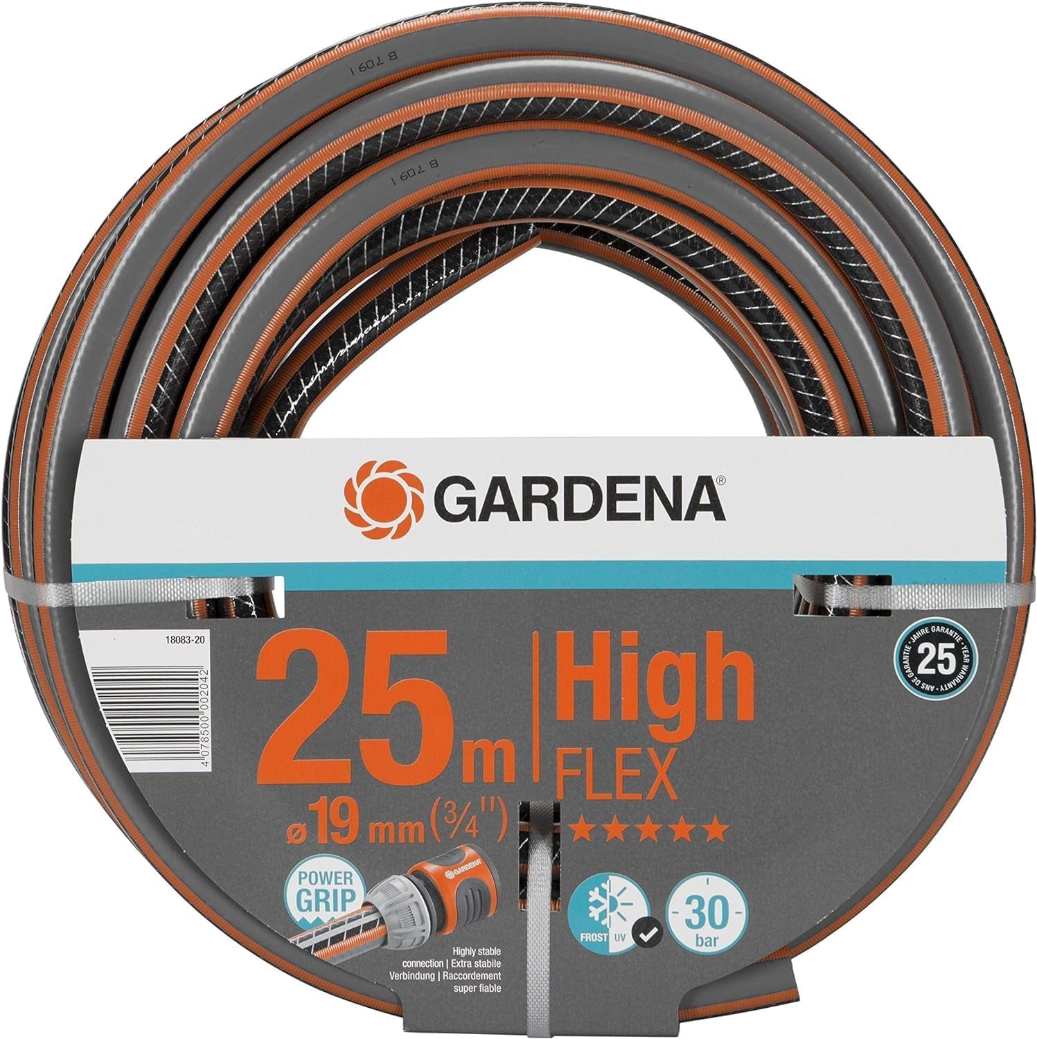 Gardena Wąż ogrodowy Polichlorek winylu (PVC), Comfort HighFLEX 19 mm (3/4 cala), 50 m: Wąż ogrodowy z profilem Power-Grip, ciśnienie rozrywające 30 bar, bardzo elastyczny, stabilny wymiarowo, odporny na promieniowanie UV, zapakowany (18085-20)