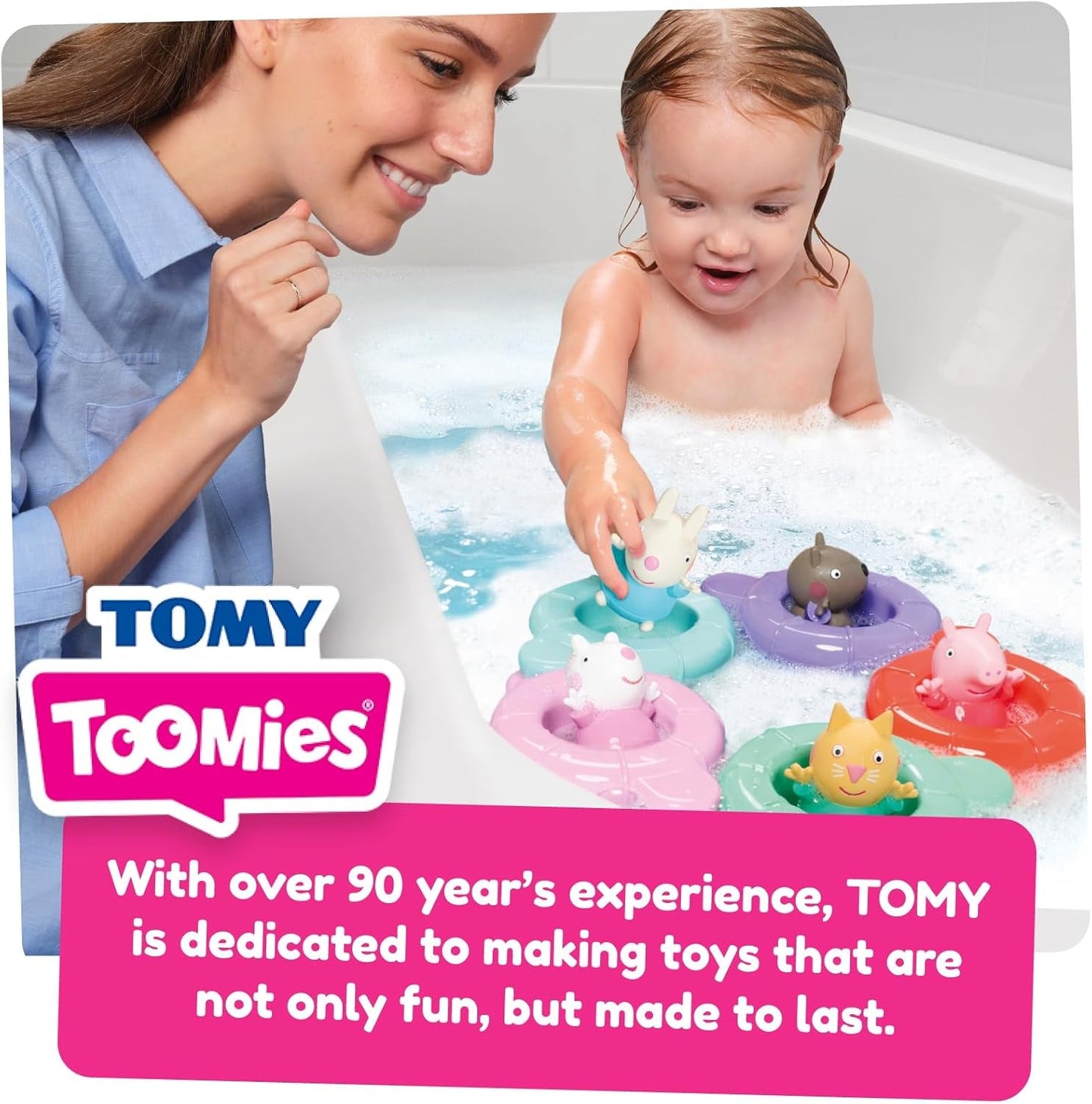 Tomy Toomies Peppa's Pool Party - 5 kubków z łącznikiem z 5 zabawkami dla dzieci Peppa Pig & Friends Water Squirter - zabawki do kąpieli + 18 miesięcy - Zabawki do kąpieli i zabawki do basenu dla dzieci Bebe Toys Naty Shop