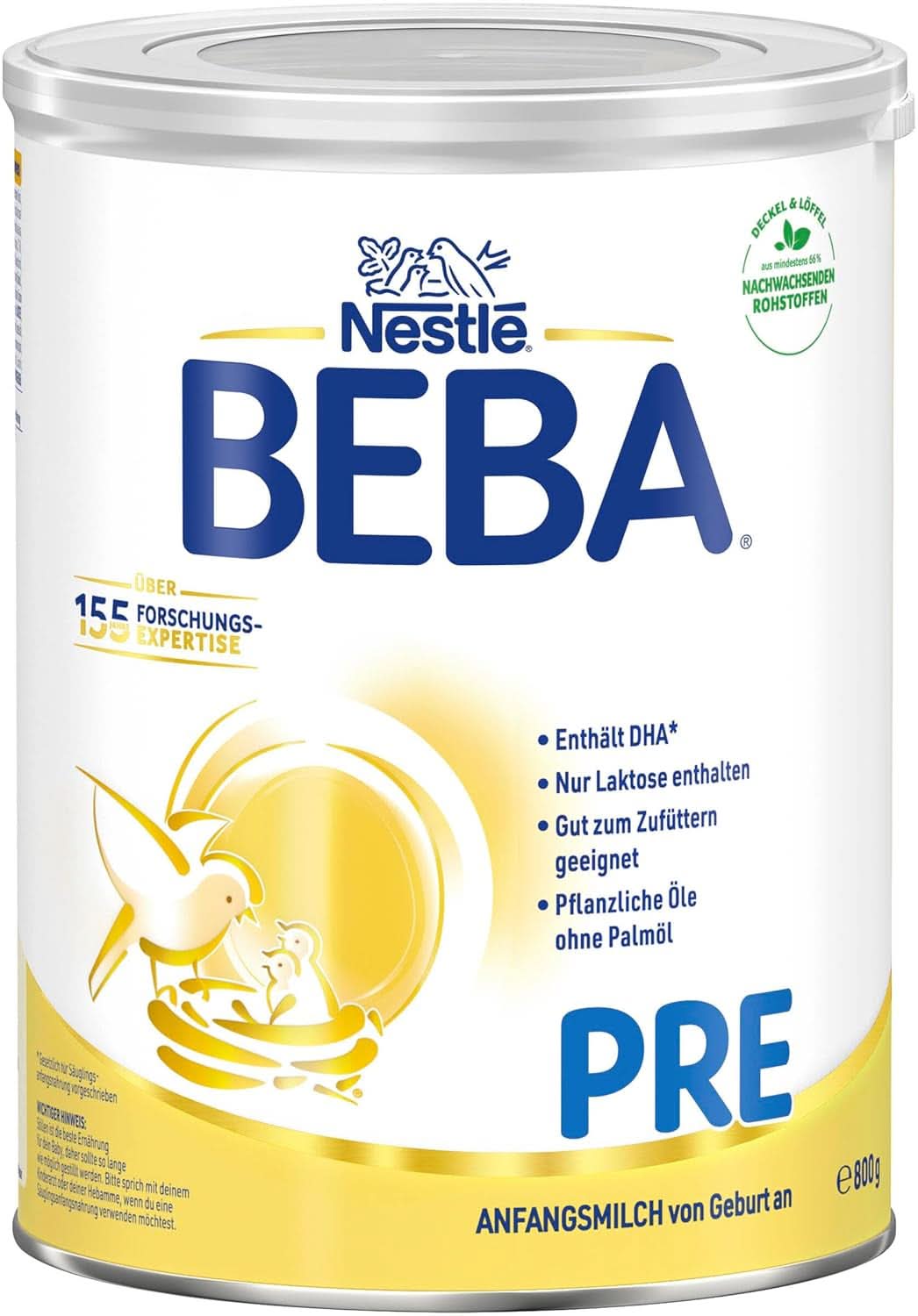 BEBA PRE Mleko początkowe od urodzenia, Żywność dla niemowląt z DHA, Tylko laktoza, Bez oleju palmowego, Op. 3 (3 x 800g) Naty Shop