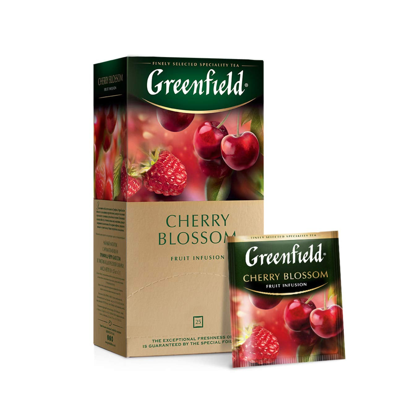 Kwiat wiśni Greenfield, hibiskus, dzika róża, jabłko, malina, jeżyna, torebki herbaty (2 g x 25), 50 g