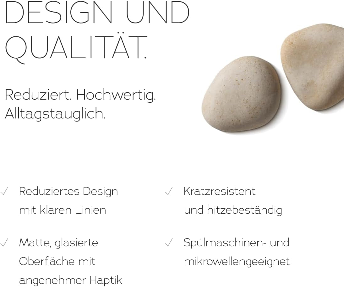 Zestaw naczyń obiadowych z kamionki porcelanowej na 6, 18 sztuk - mocniejszy i odporny na zarysowania niż talerze i miski ceramiczne, błyszczący beż | Zestaw zastawy stołowej zawiera 6 talerzy obiadowych, 6 talerzy deserowych i 6 misek -