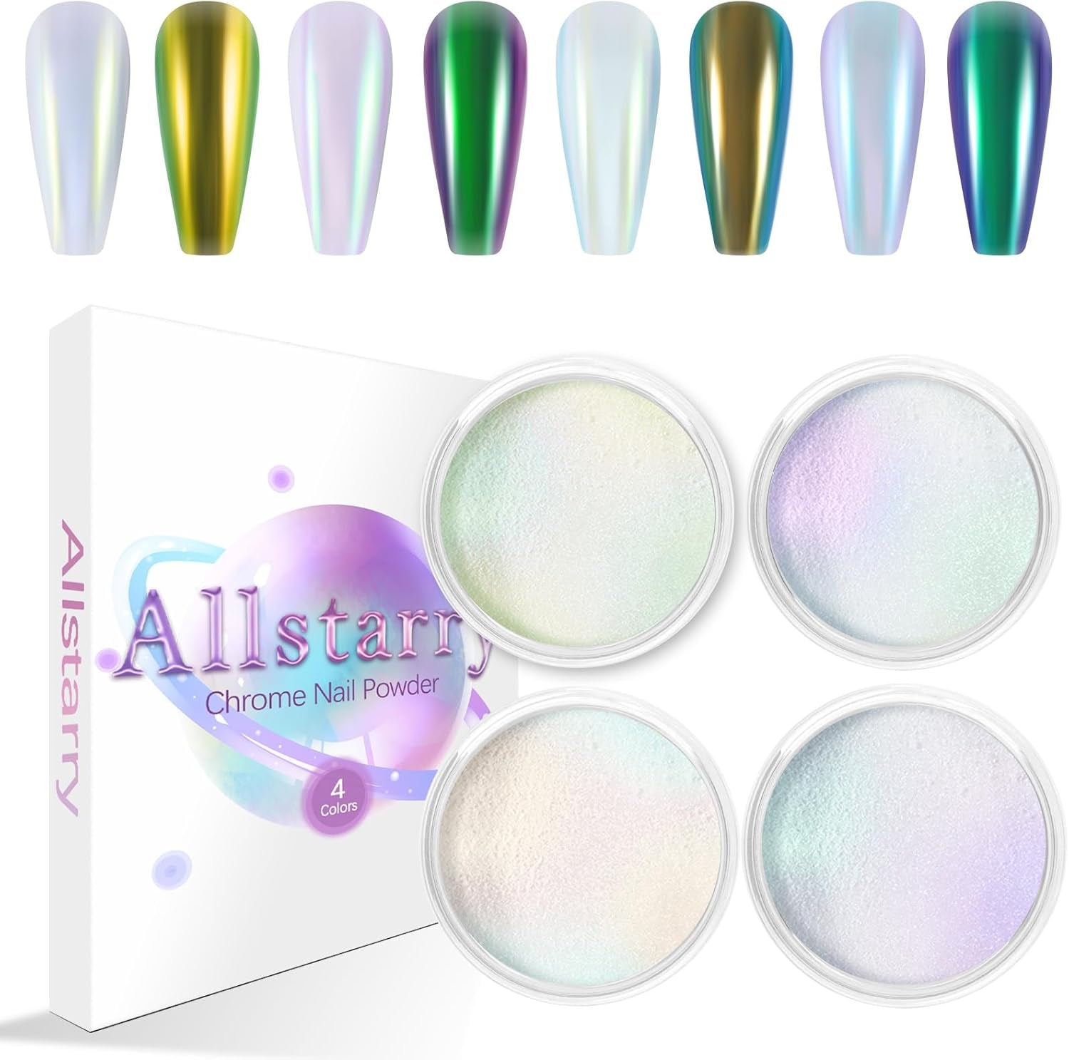 Chrom Nagel Pulver 4 Farben Irisierendes Aurora Pulver Metallic Spiegel Effekt Pigment Perłowy Meerjungfrau Glitter Einhorn Glitter Für Żel Polski Nail Art Dekoration-Purpurgrüner Jadeit