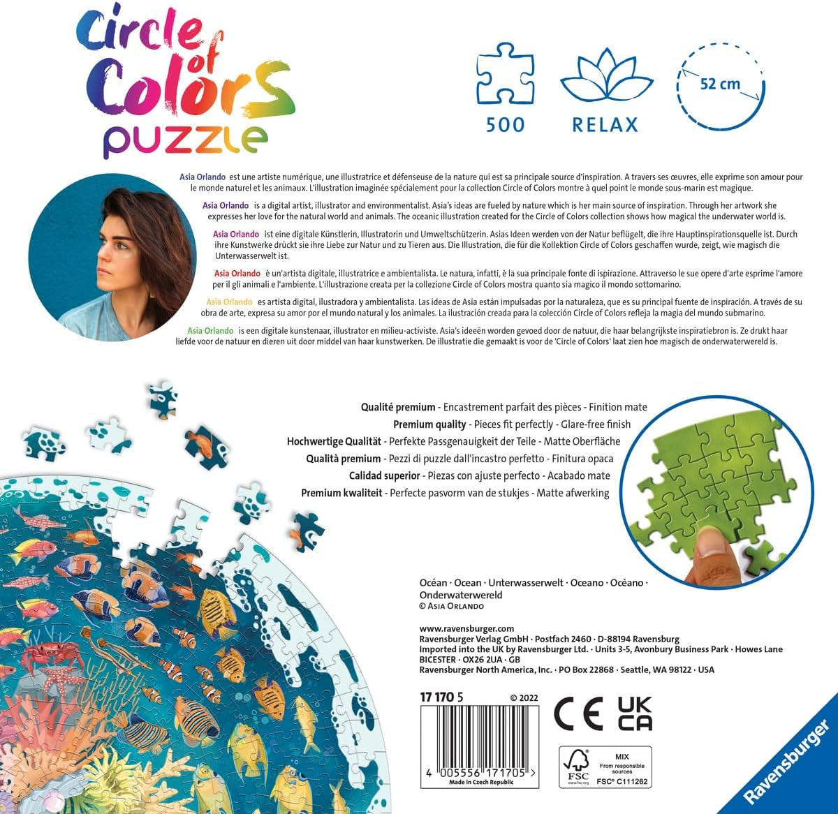 Ravensburger Puzzle 17170 Koło kolorów - Ocean i łódź podwodna Puzzle 500 elementów Puzzle Naty Shop