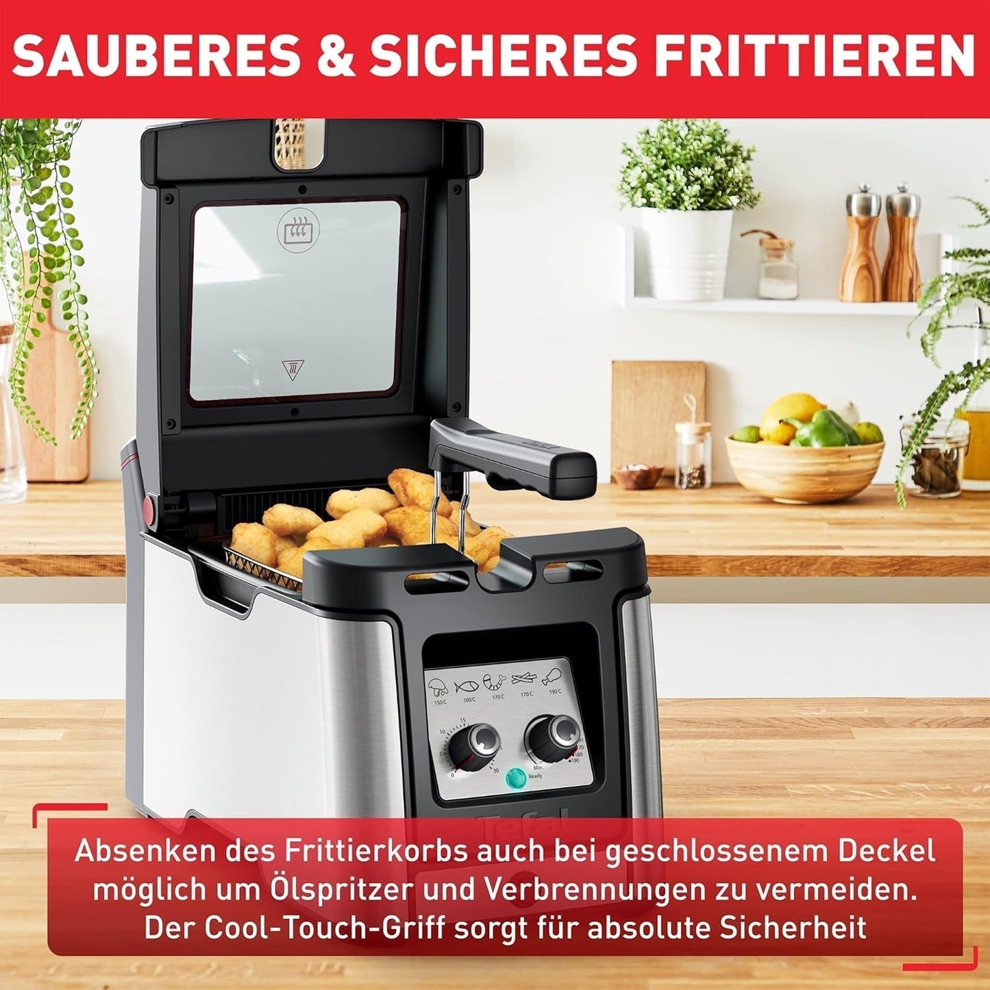 Frytownica Tefal FR600D Clear Duo, smażenie z mniejszą ilością dymu i zapachów, pojemność 1,2 kg, termostat, timer, duże okienko bez mgły Sprzęt AGD Naty Shop