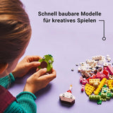 LEGO Classic Kreatywne budowanie przekąsek, zabawka w kształcie jedzenia do pomysłowego odgrywania ról, zestaw do budowania dla chłopców i dziewcząt w wieku 4 lat, babeczka, awokado, lody na patyku i taco 11039 Zestawy do budowania Besuche den LEGO-Store